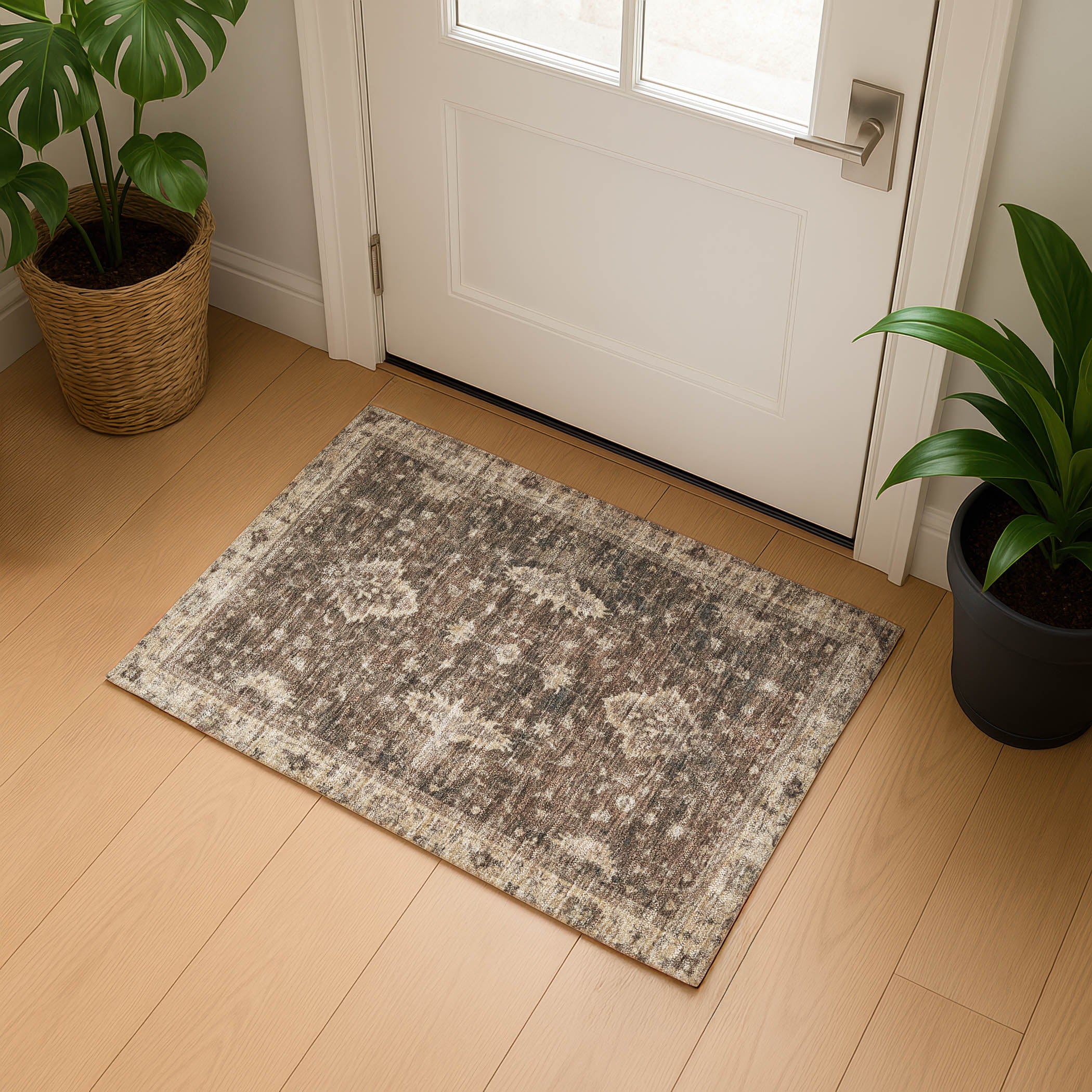 Siena Machine Washable Traditional Brown Rug 1'8" x 2'6" #shape_Rectangle