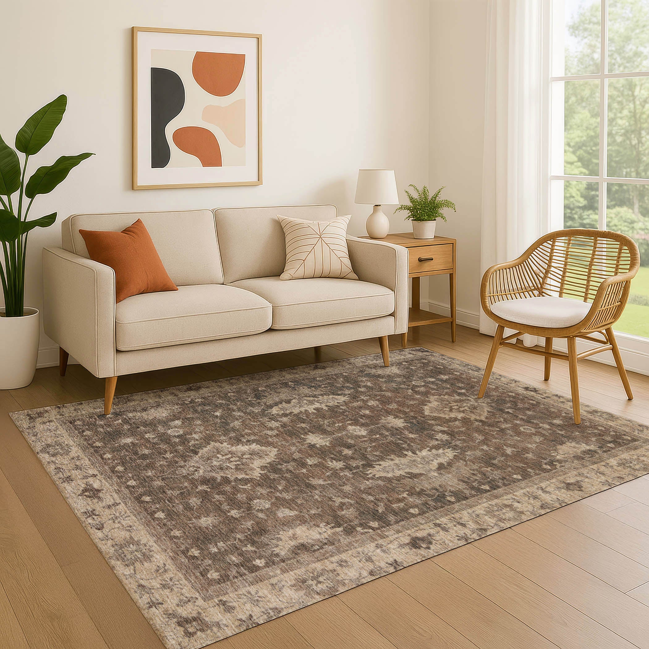 Siena Machine Washable Traditional Brown Rug 2'6" x 3'10" #shape_Rectangle
