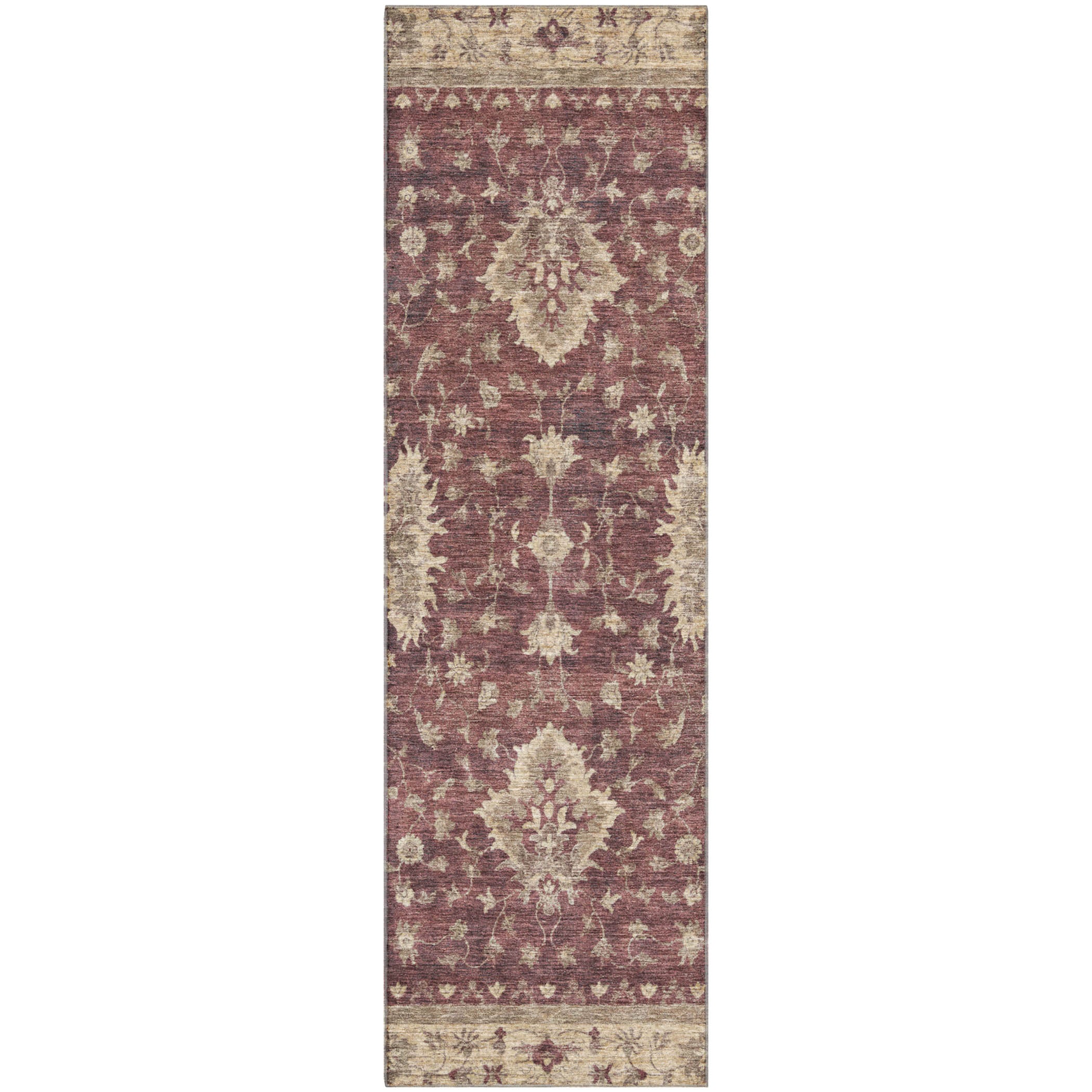 Siena Machine Washable Traditional Burgundy Red Rug 2'3" x 7'6" #shape_Runner