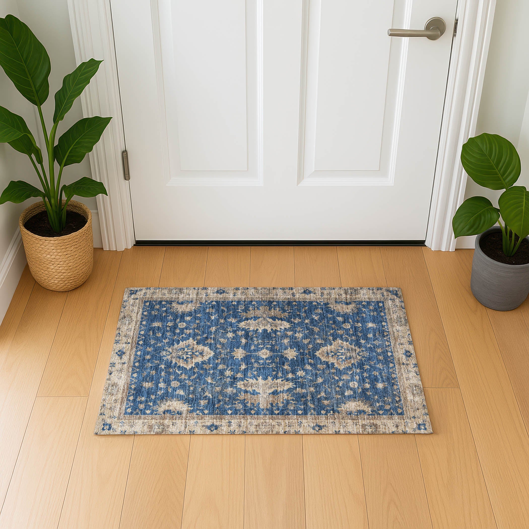 Siena Machine Washable Traditional Navy Blue Rug 1'8" x 2'6" #shape_Rectangle
