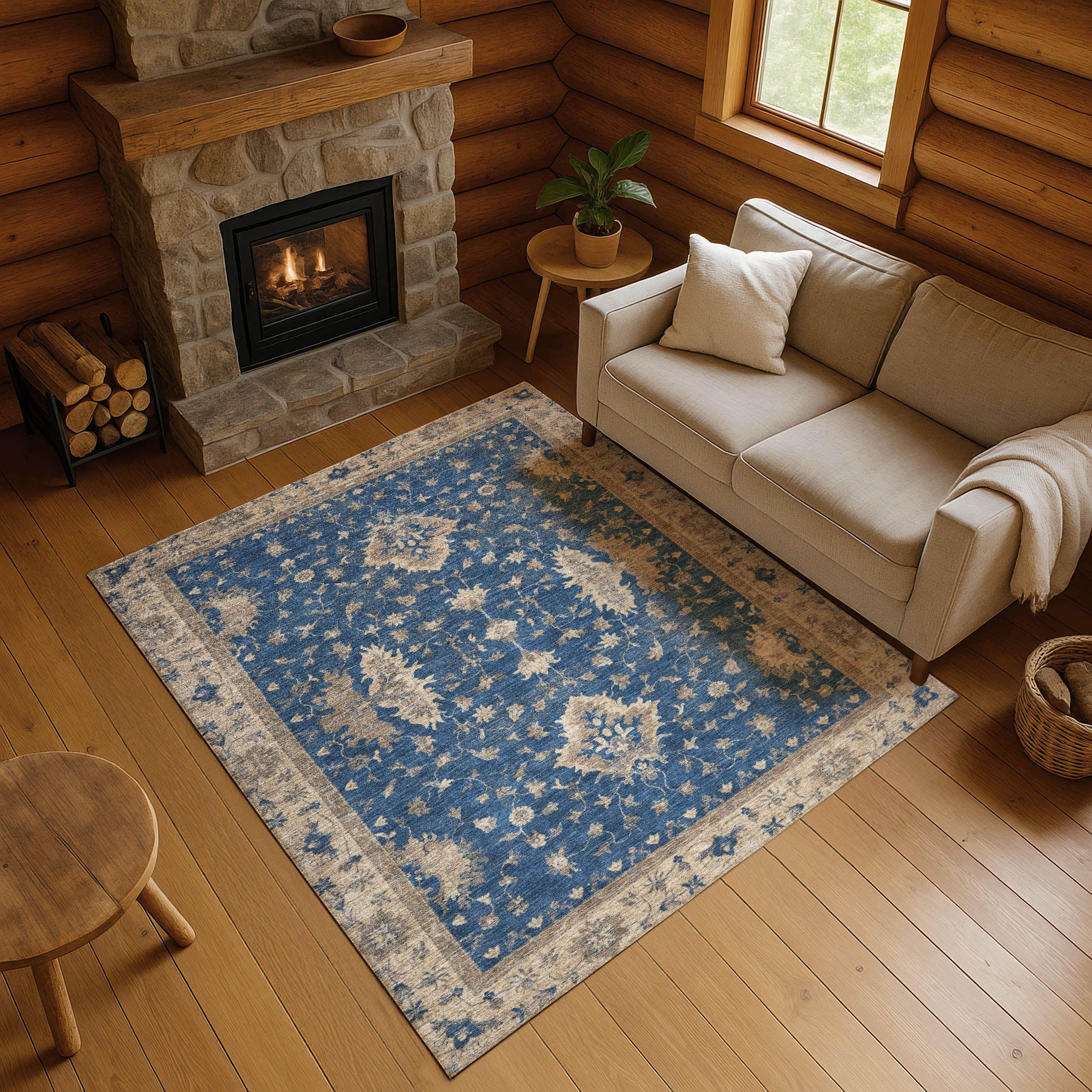 Siena Machine Washable Traditional Navy Blue Rug 2'6" x 3'10" #shape_Rectangle