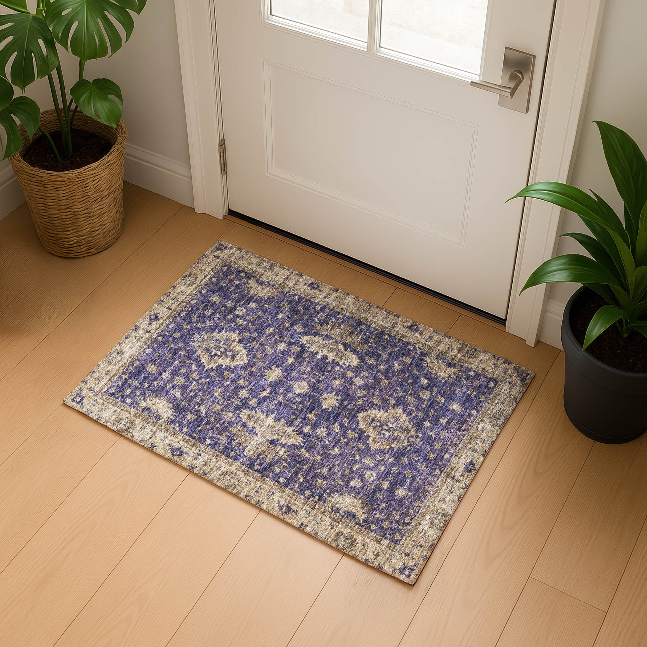 Siena Machine Washable Traditional Purple Rug 1'8" x 2'6" #shape_Rectangle