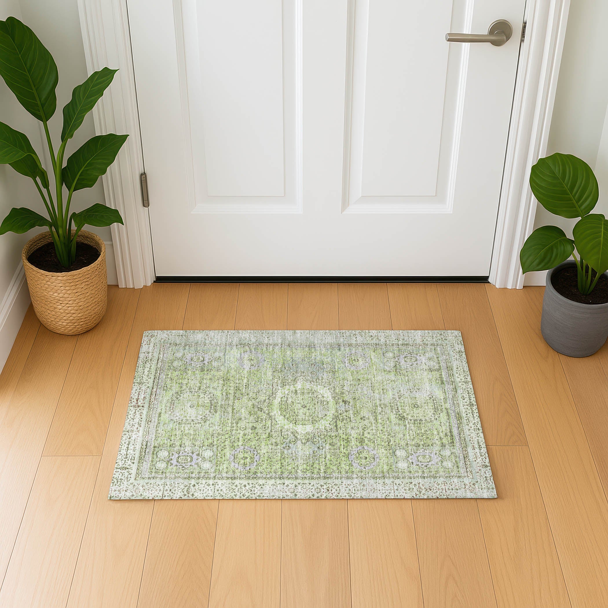 Budapest Machine Washable Traditional Aloe Green Rug 1'8" x 2'6" #shape_Rectangle