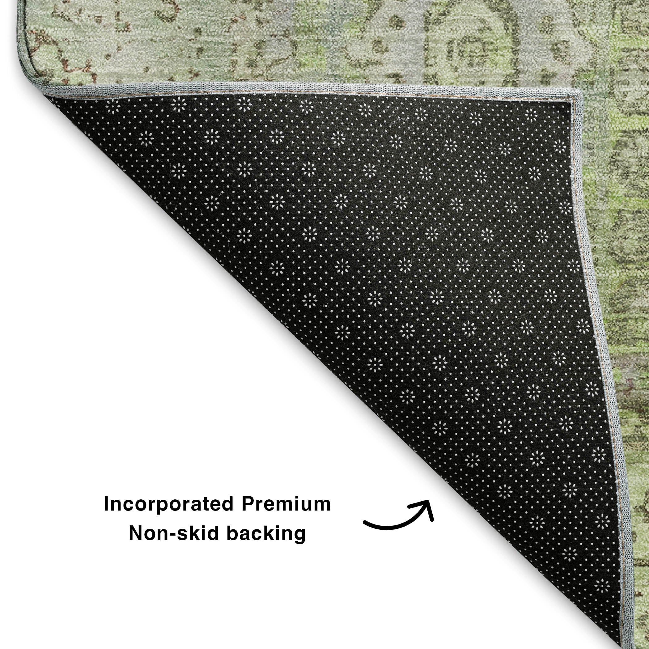Budapest Machine Washable Traditional Aloe Green Rug 1'8" x 2'6" #shape_Rectangle