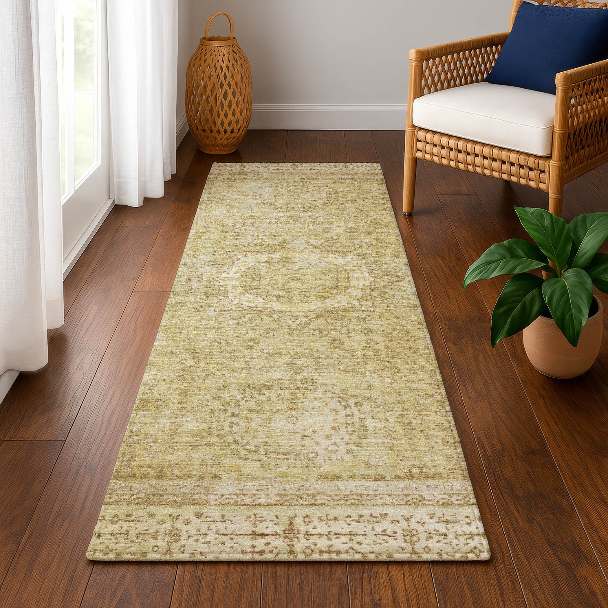 Budapest Machine Washable Traditional Beige Brown Rug 2'3" x 7'6" #shape_Runner