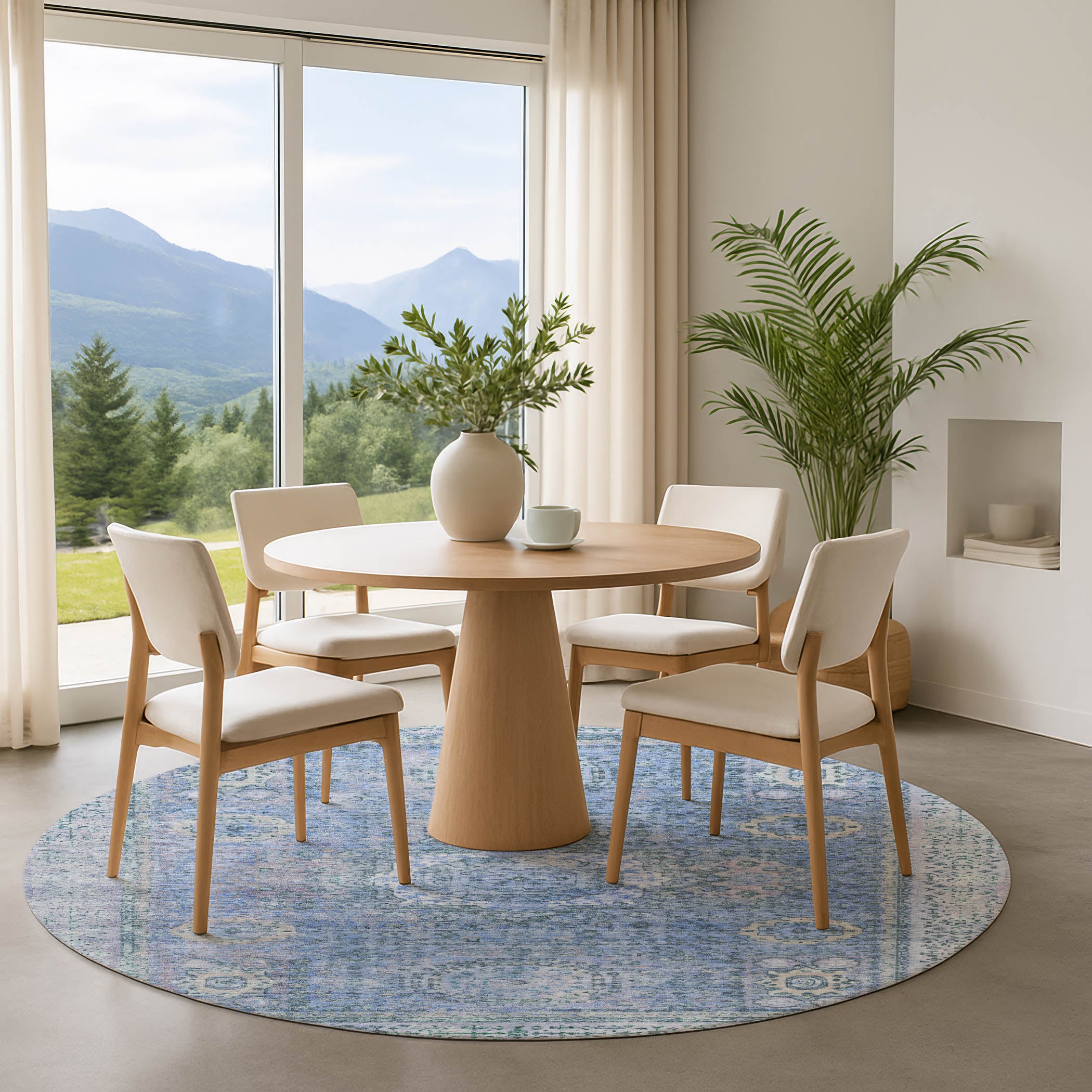 Budapest Machine Washable Traditional Blue Rug 8' x 8' #shape_Round