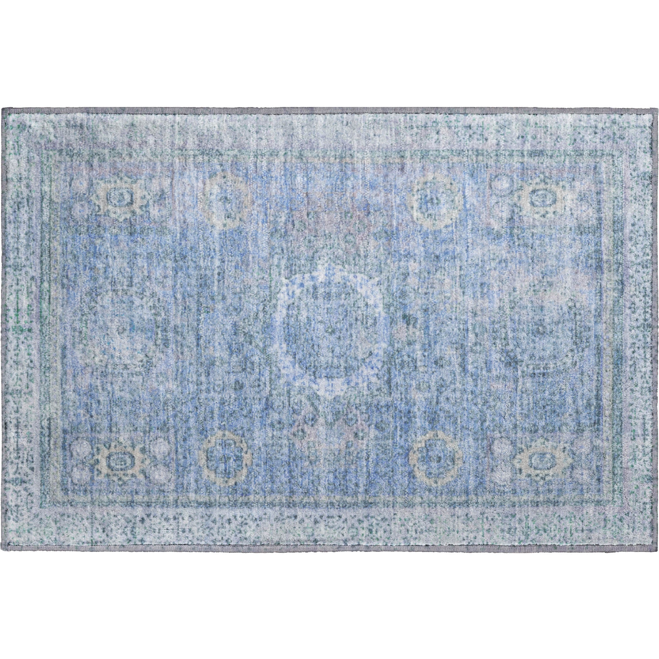 Budapest Machine Washable Traditional Blue Rug 1'8" x 2'6" #shape_Rectangle