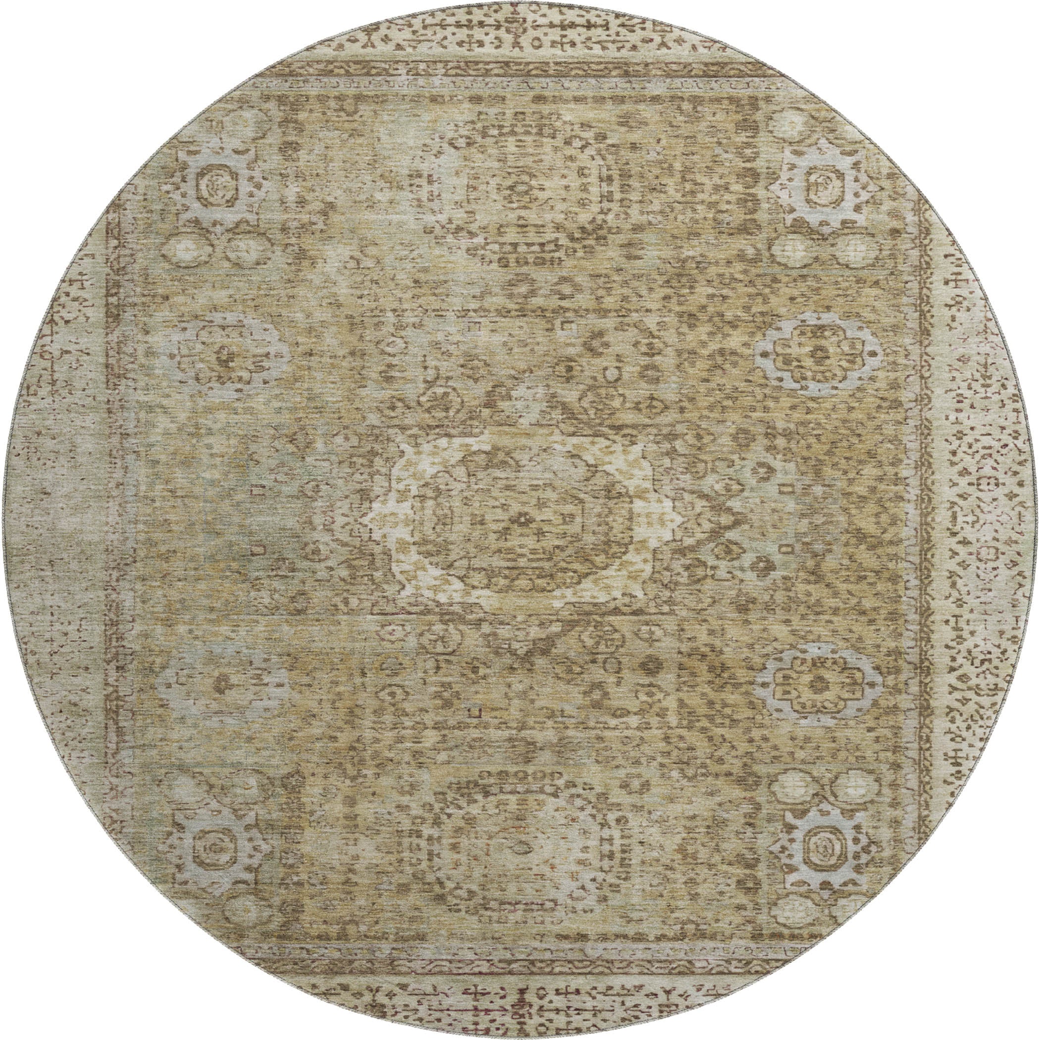Budapest Machine Washable Traditional Brown Rug 8' x 8' #shape_Round