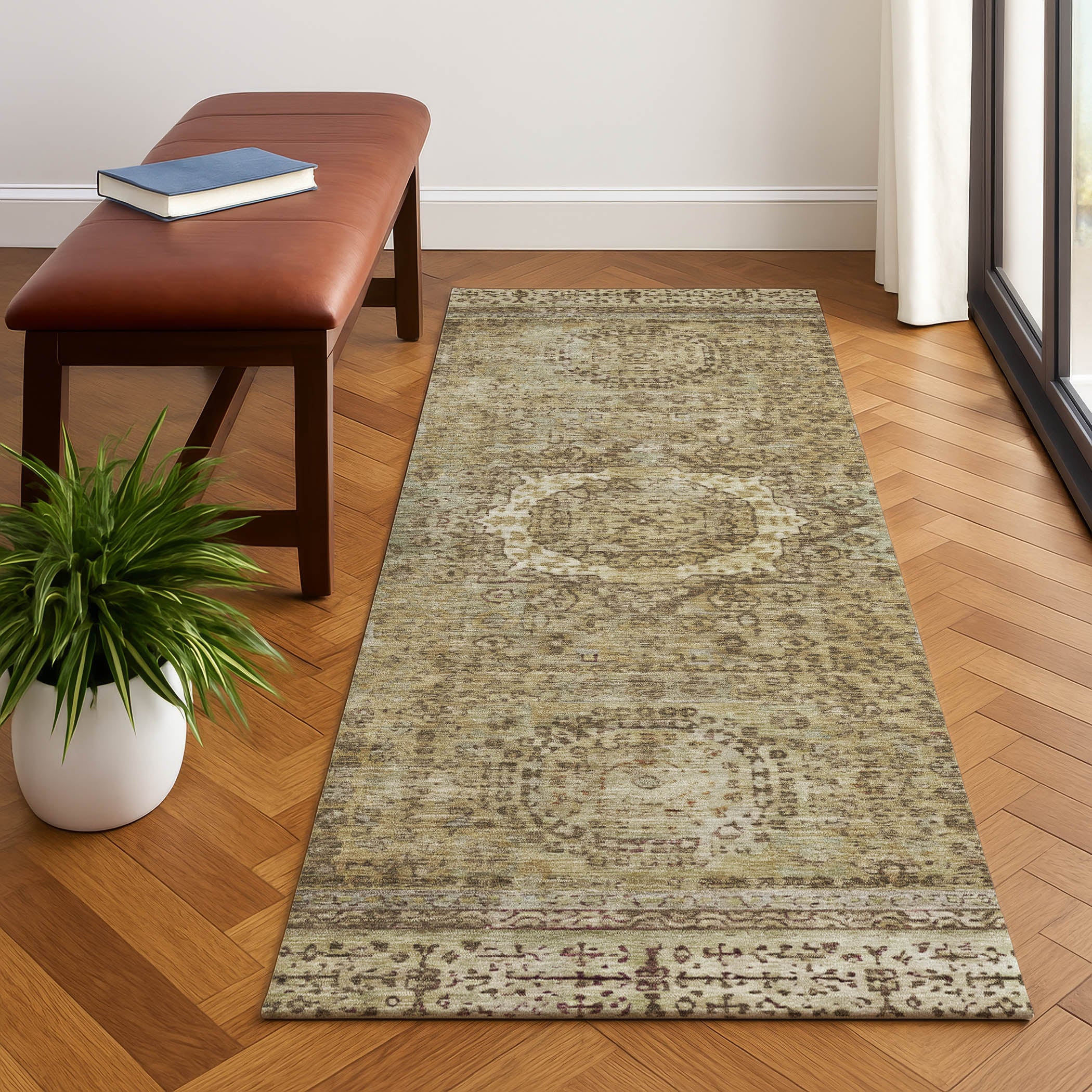 Budapest Machine Washable Traditional Brown Rug 2'3" x 7'6" #shape_Runner