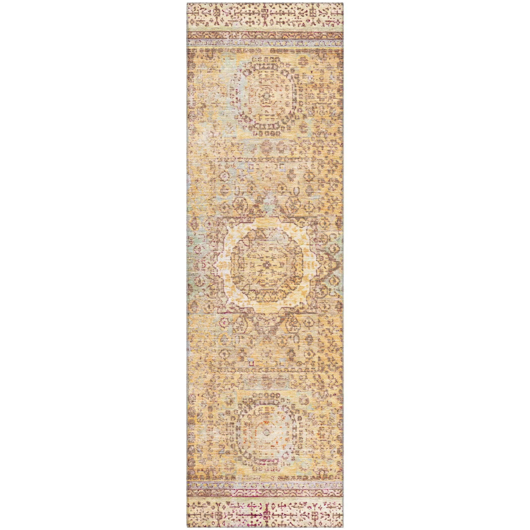 Budapest Machine Washable Traditional Gold Rug 2'3" x 7'6" #shape_Runner