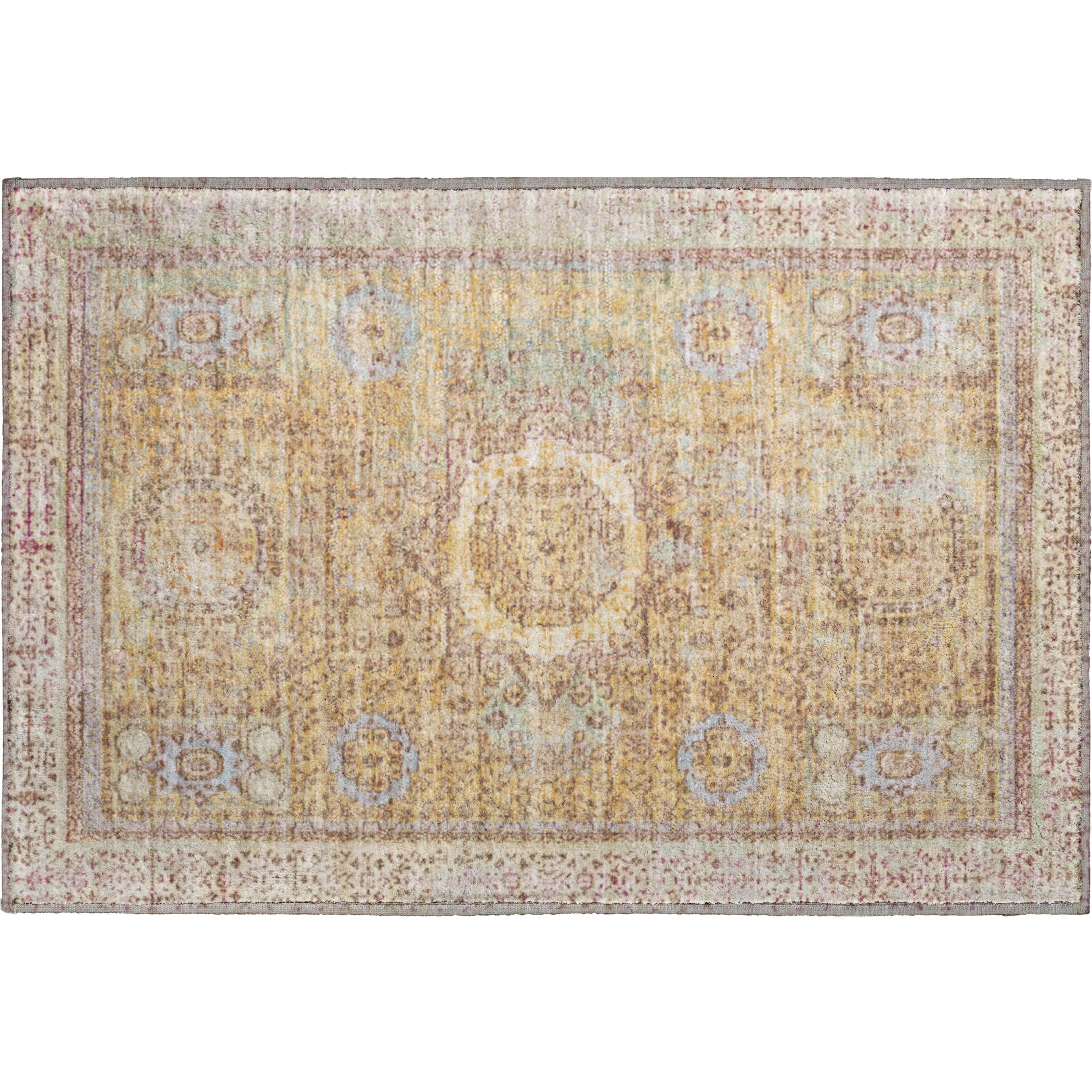 Budapest Machine Washable Traditional Gold Rug 1'8" x 2'6" #shape_Rectangle