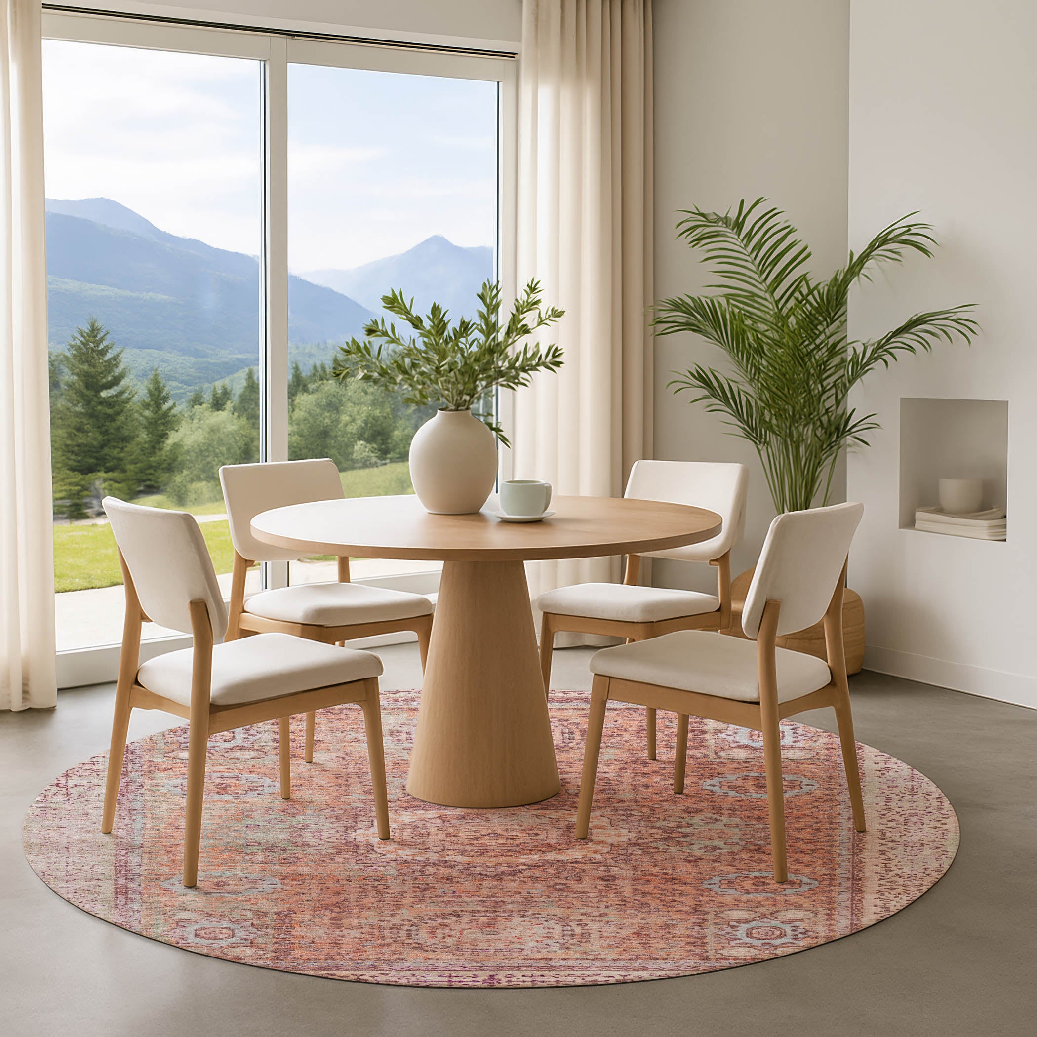 Budapest Machine Washable Traditional Orange Rug 8' x 8' #shape_Round