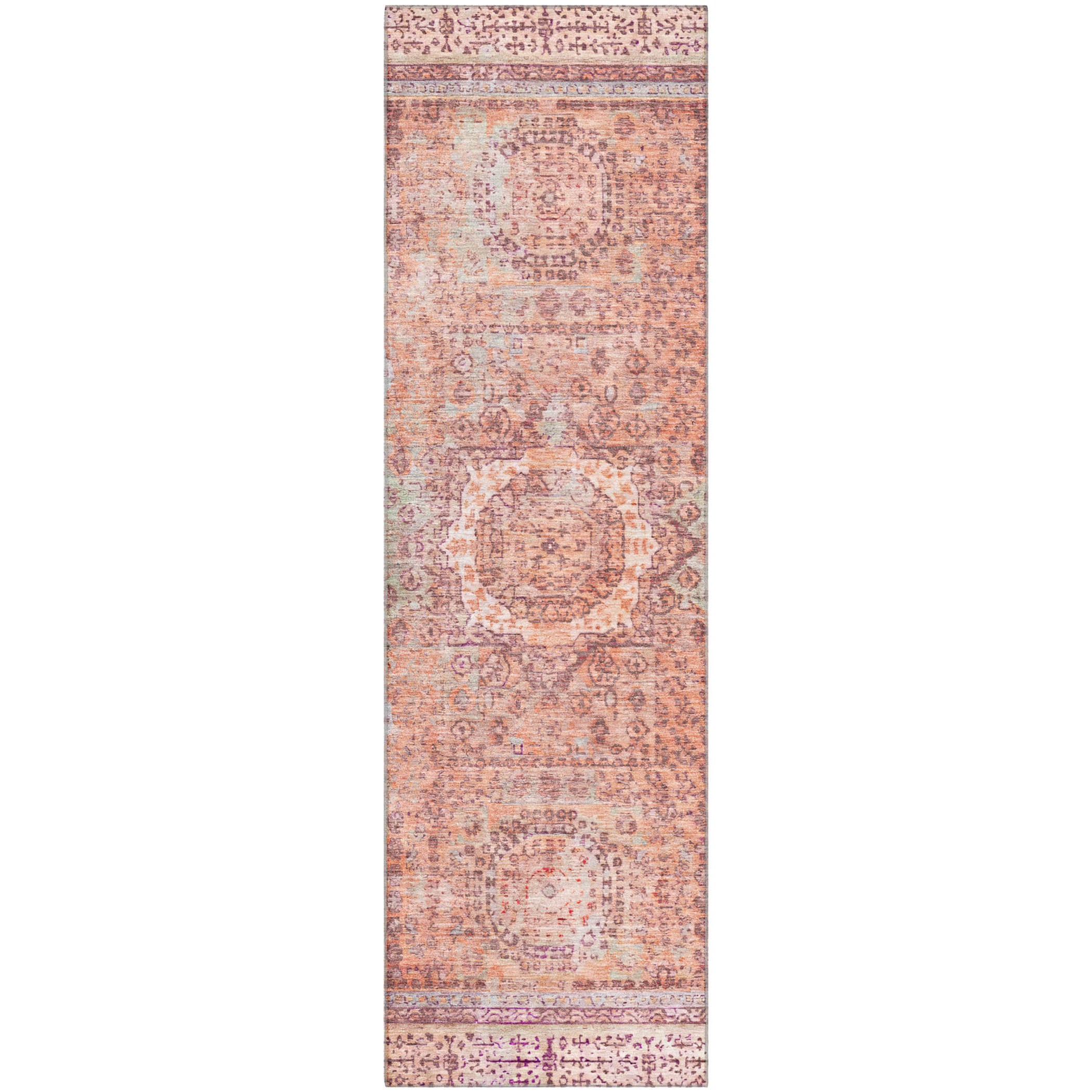 Budapest Machine Washable Traditional Orange Rug 2'3" x 7'6" #shape_Runner