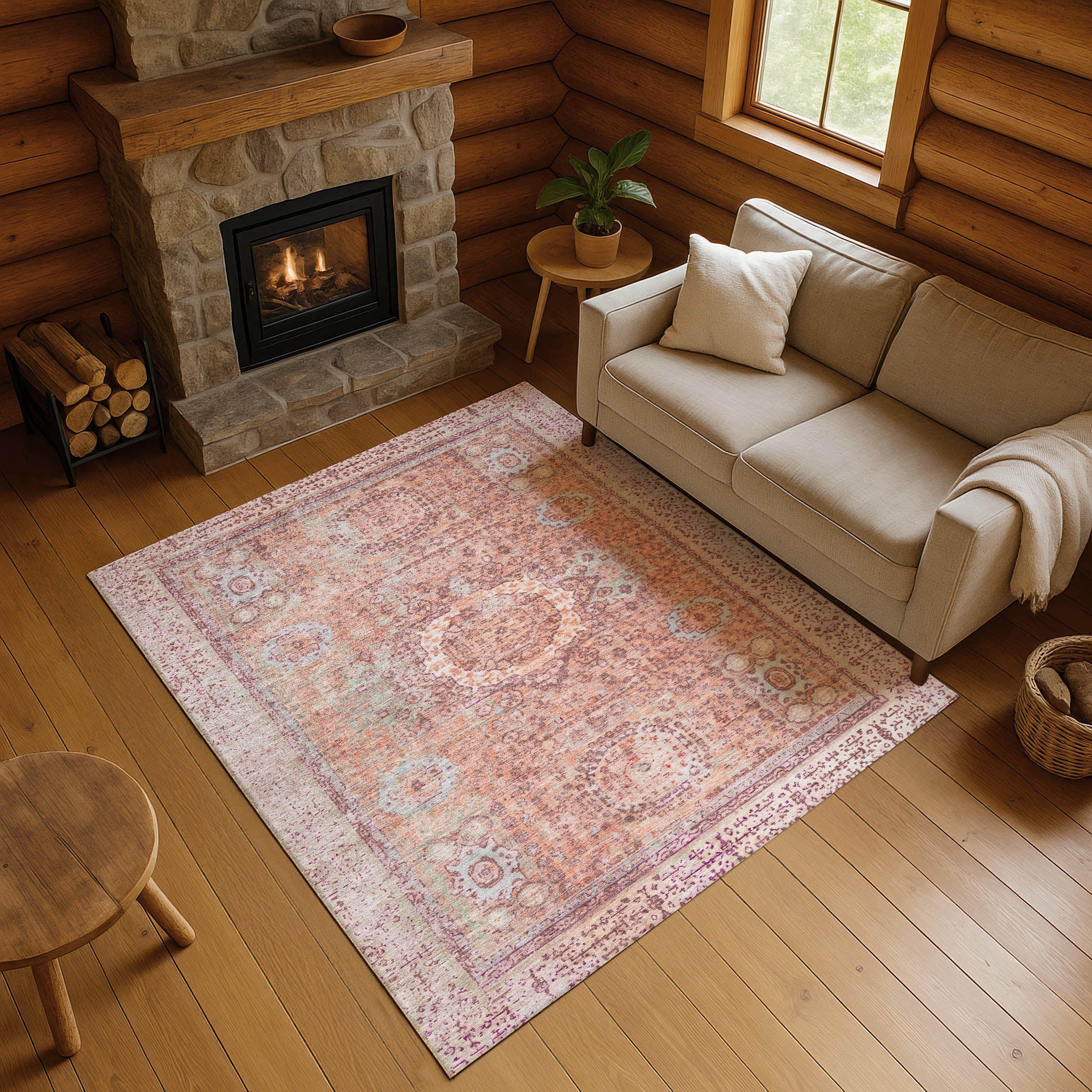 Budapest Machine Washable Traditional Orange Rug 2'6" x 3'10" #shape_Rectangle
