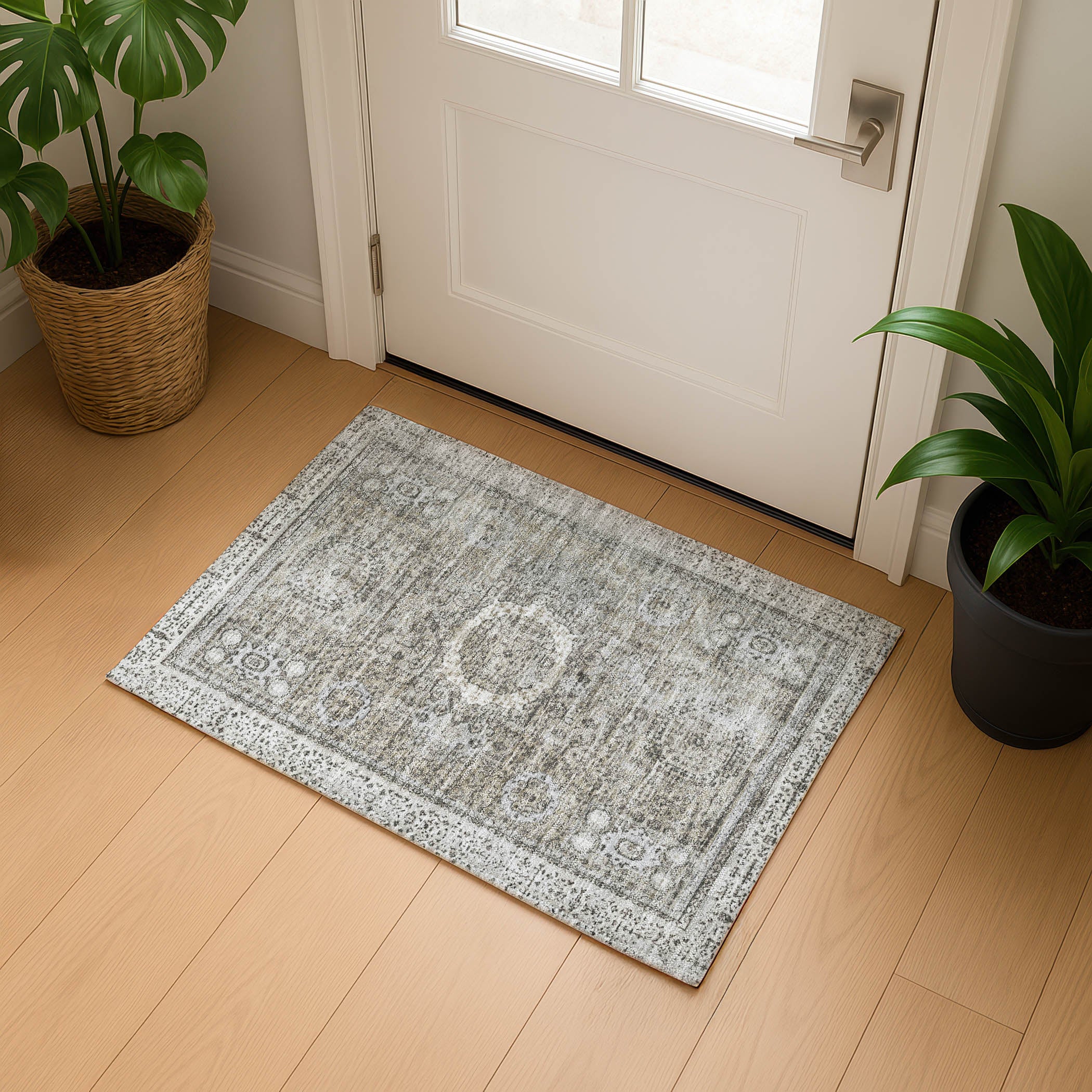 Budapest Machine Washable Traditional Pewter Gray Rug 1'8" x 2'6" #shape_Rectangle