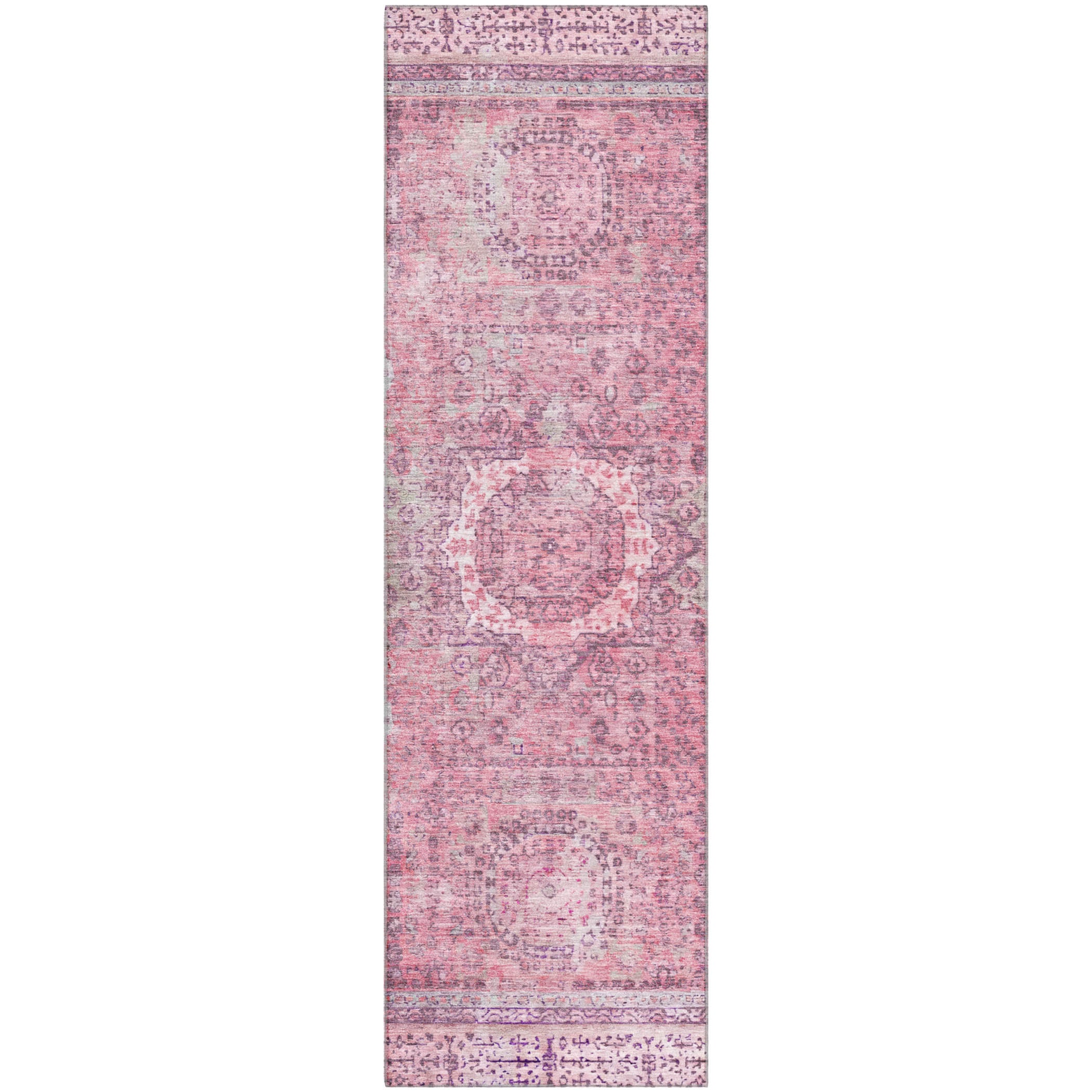 Budapest Machine Washable Traditional Pink Rug 2'3" x 7'6" #shape_Runner