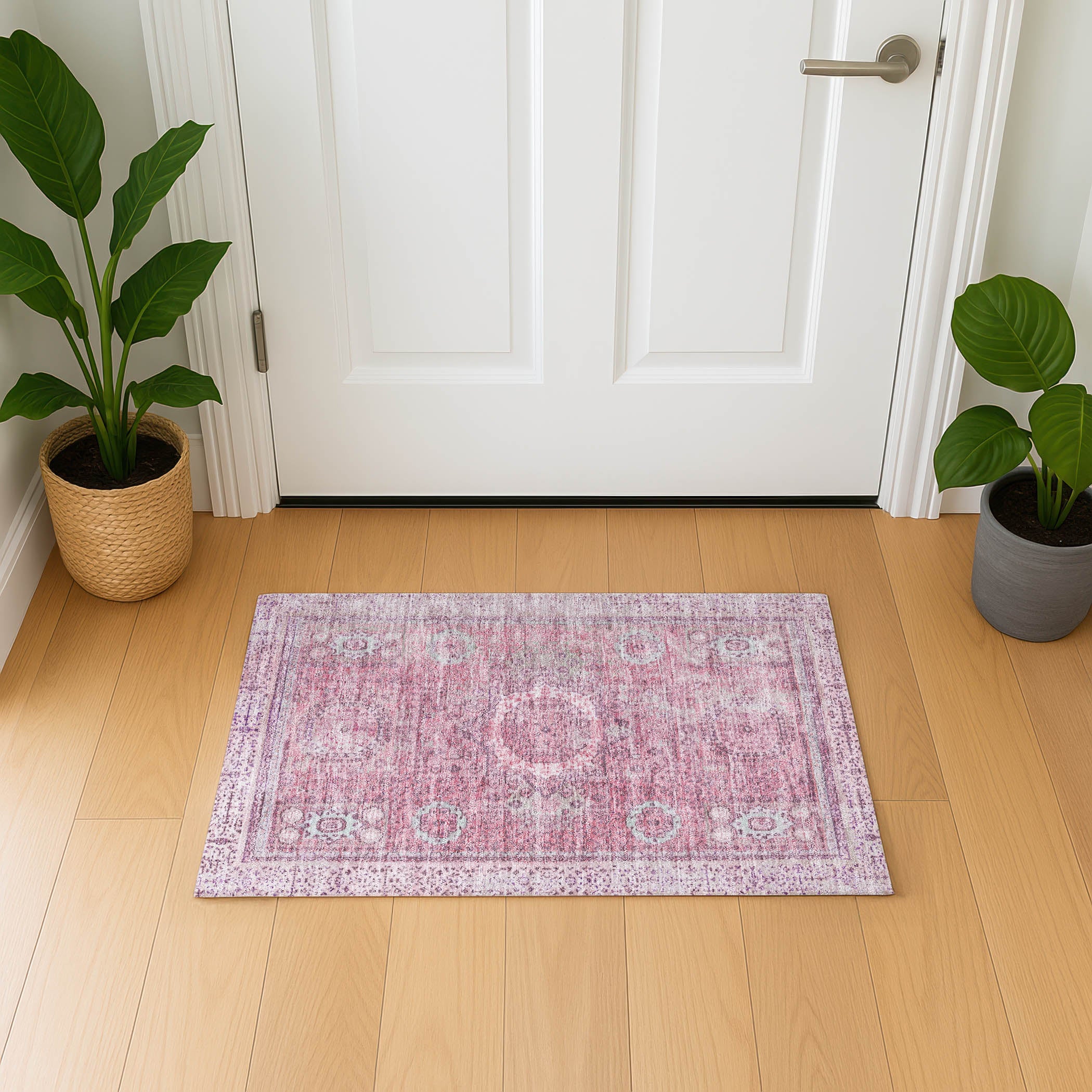 Budapest Machine Washable Traditional Pink Rug 1'8" x 2'6" #shape_Rectangle