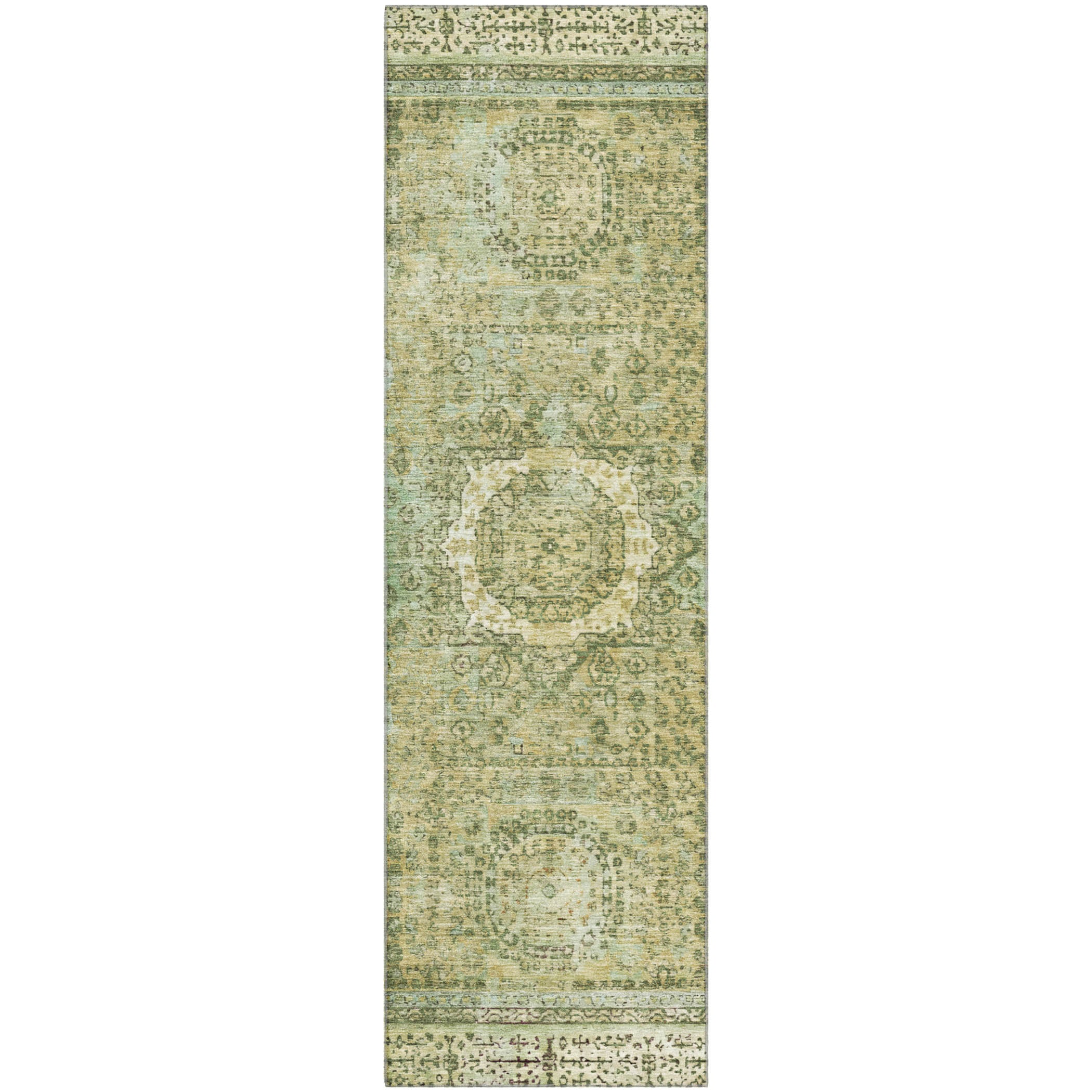 Budapest Machine Washable Traditional Sage Green Rug 2'3" x 7'6" #shape_Runner