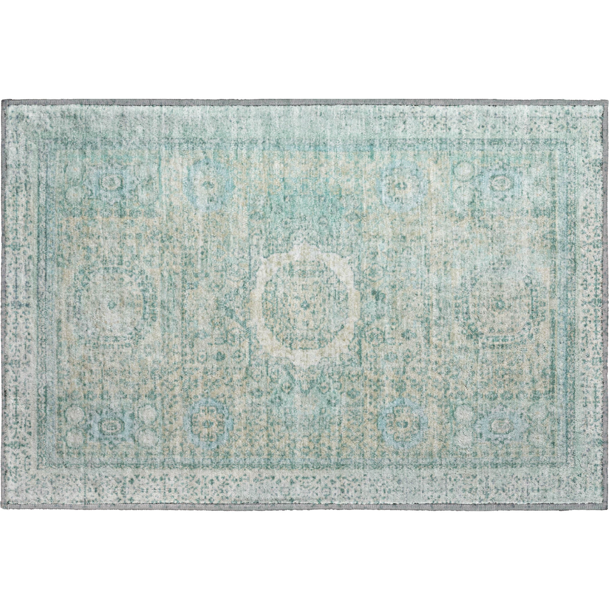 Budapest Machine Washable Traditional Turquoise Teal Rug 1'8" x 2'6" #shape_Rectangle