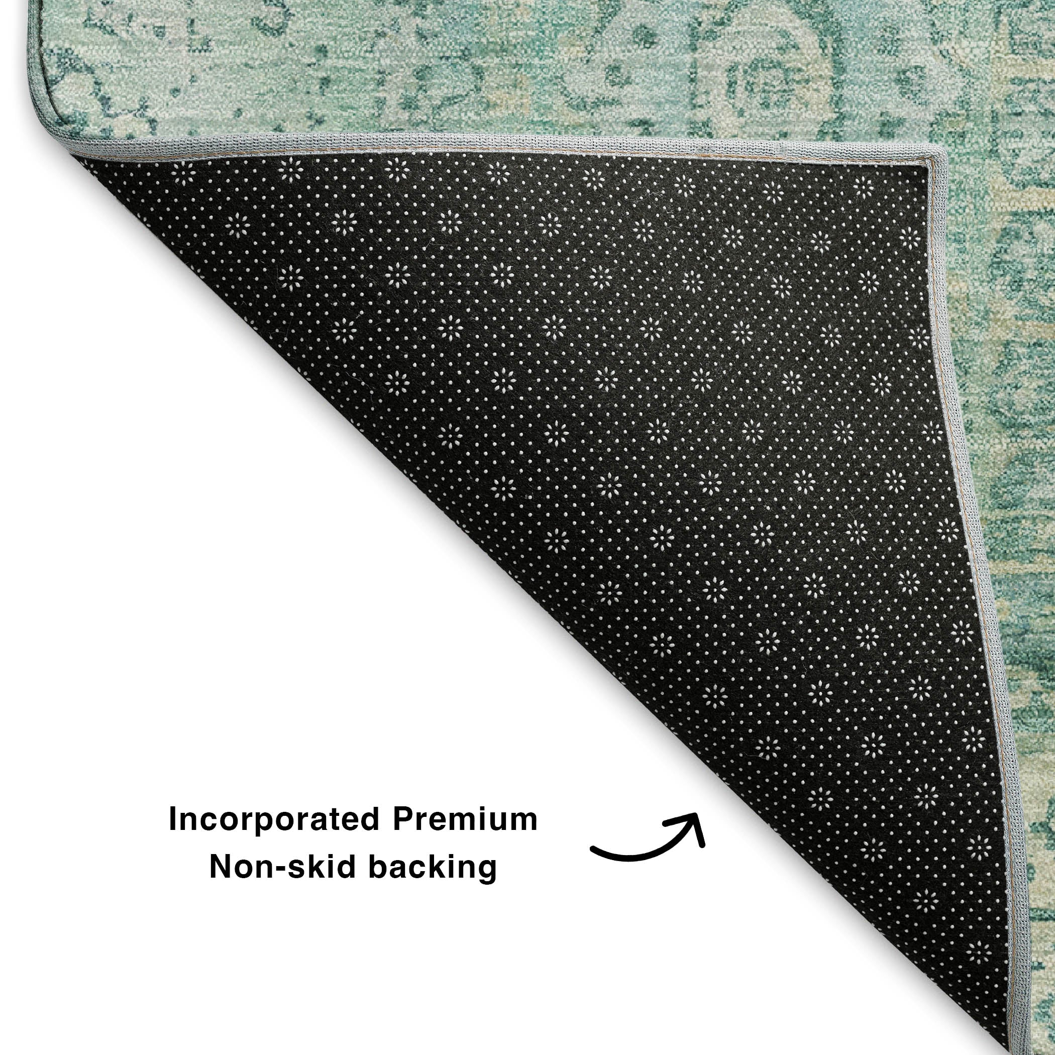 Budapest Machine Washable Traditional Turquoise Teal Rug 1'8" x 2'6" #shape_Rectangle
