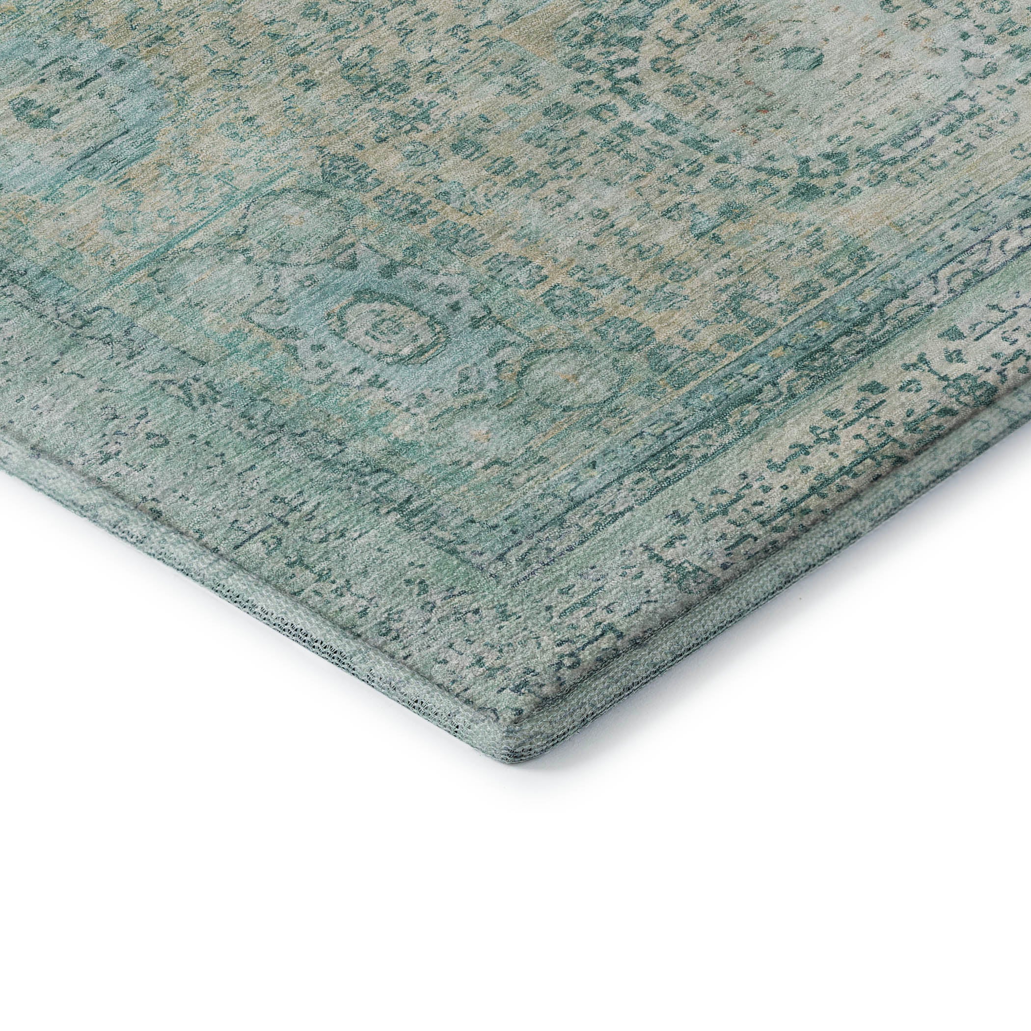 Budapest Machine Washable Traditional Turquoise Teal Rug 1'8" x 2'6" #shape_Rectangle