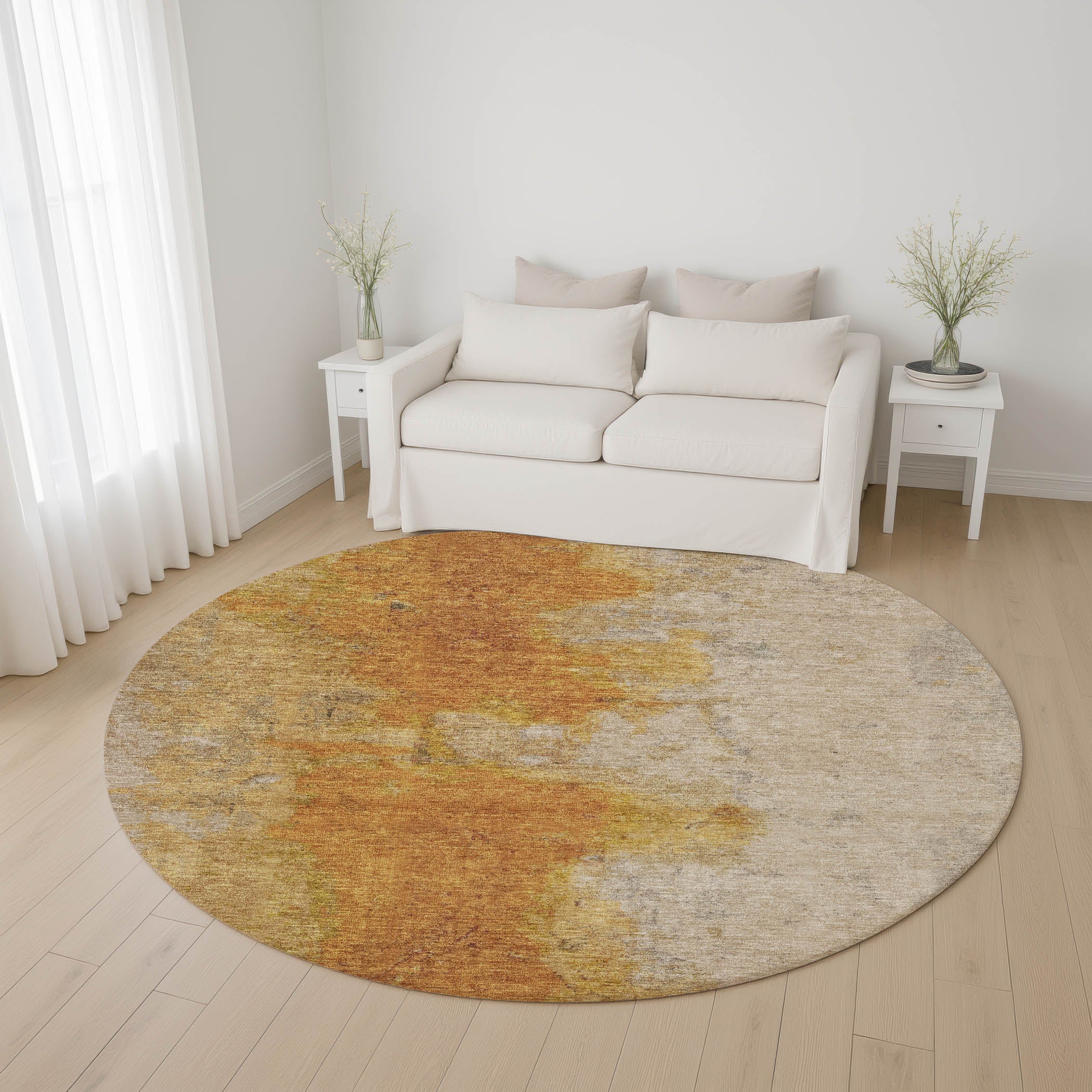 Salzburg Machine Washable Transitional Copper Orange Rug 8' x 8' #shape_Round