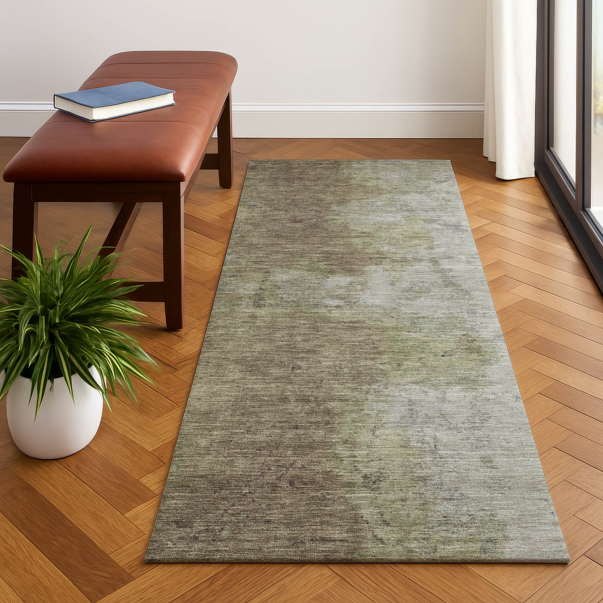 Salzburg Machine Washable Transitional Taupe Brown Rug 2'3" x 7'6" #shape_Runner