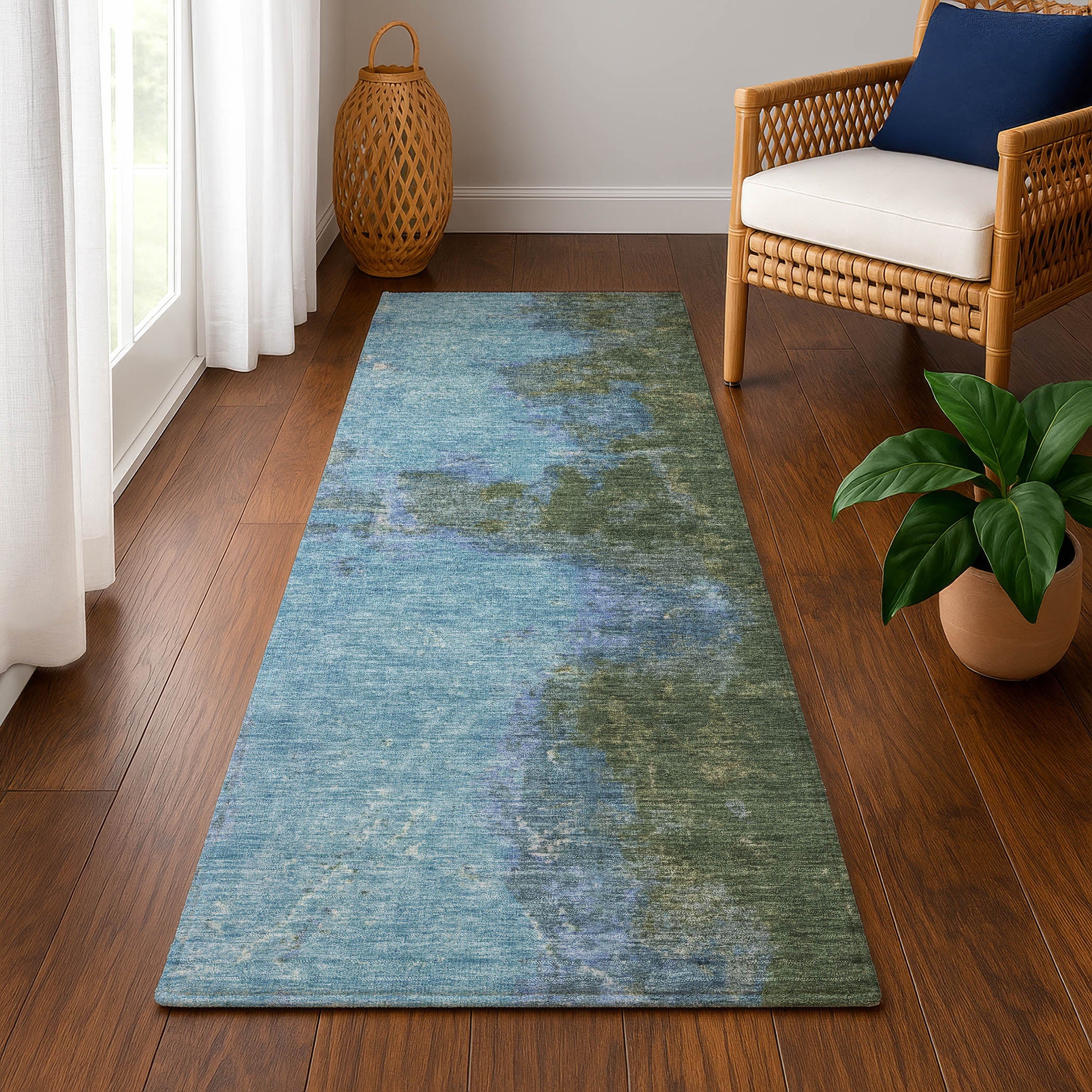Dubrovnik Machine Washable Transitional Cactus Green Rug 2'3" x 7'6" #shape_Runner