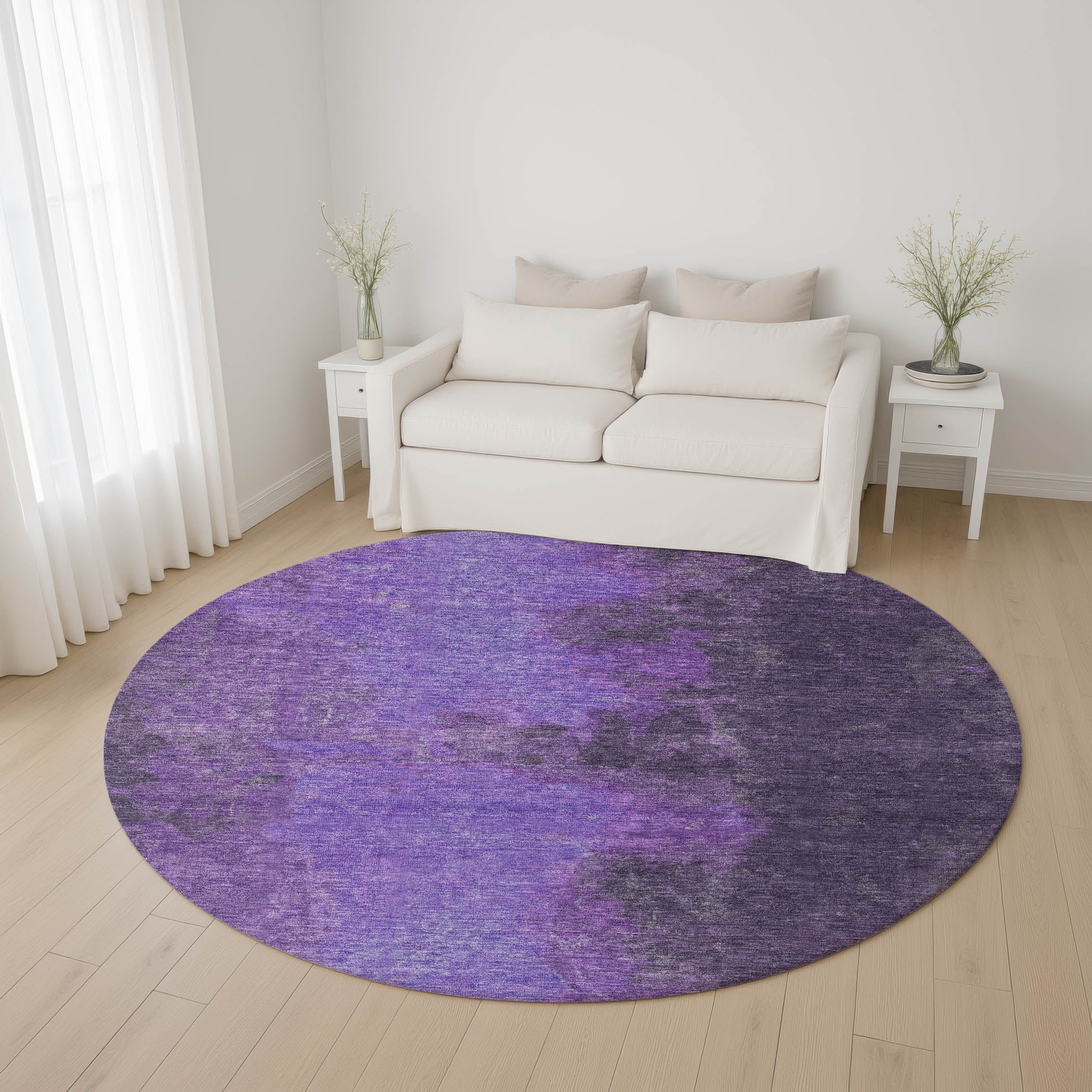 Dubrovnik Machine Washable Transitional Eggplant Purple Rug 8' x 8' #shape_Round