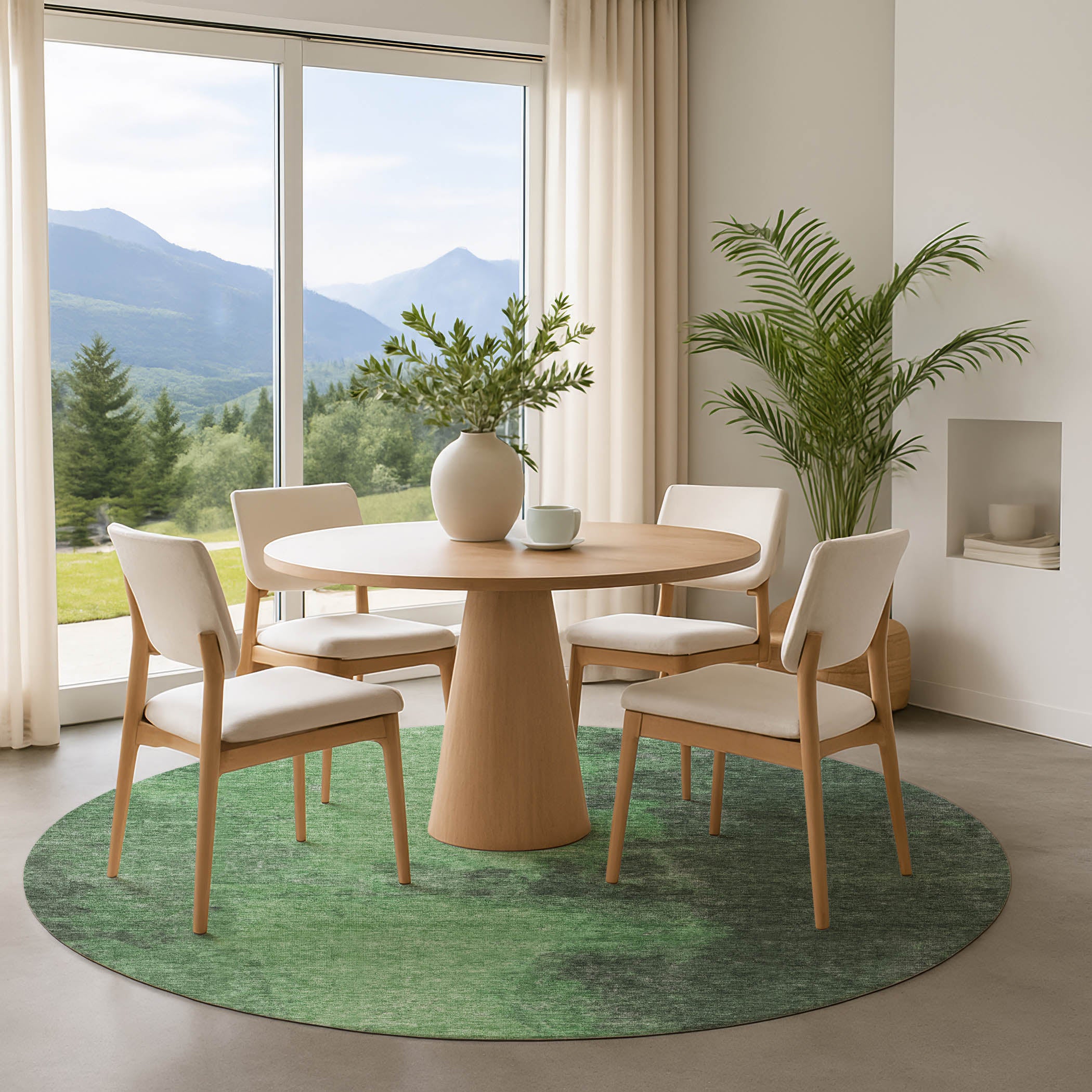 Dubrovnik Machine Washable Transitional Fern Green Rug 8' x 8' #shape_Round