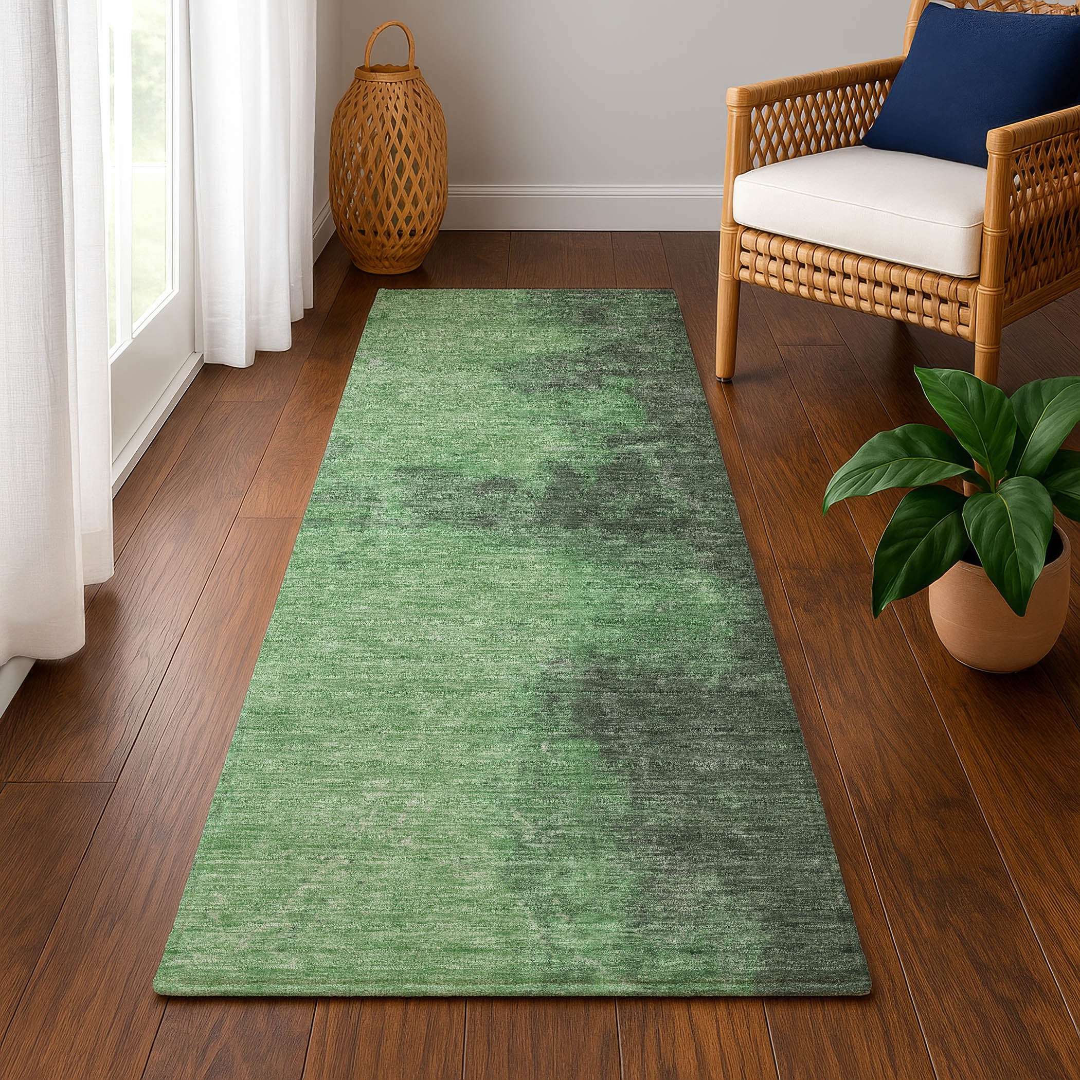 Dubrovnik Machine Washable Transitional Fern Green Rug 2'3" x 7'6" #shape_Runner