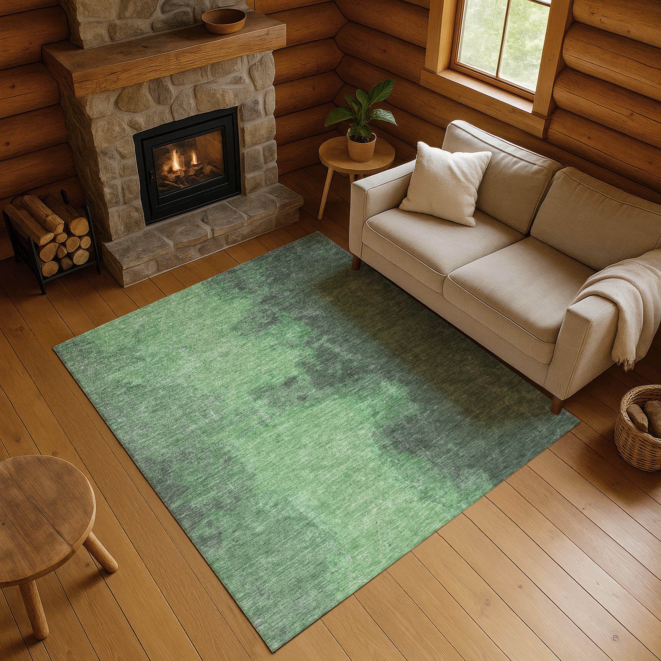 Dubrovnik Machine Washable Transitional Fern Green Rug 2'6" x 3'10" #shape_Rectangle