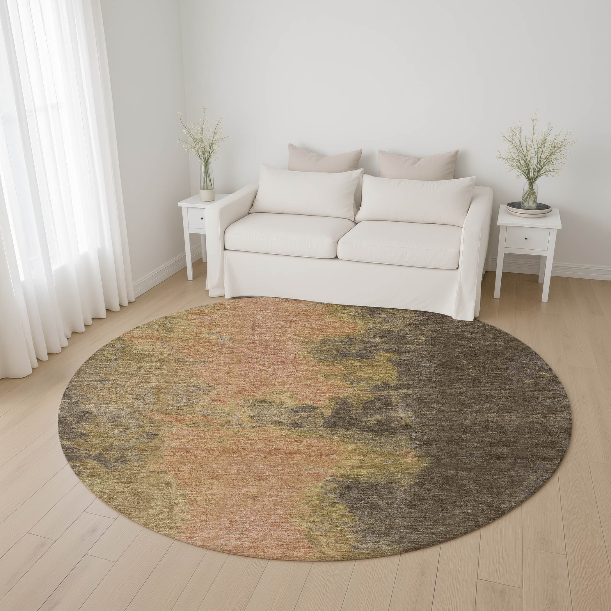 Dubrovnik Machine Washable Transitional Fudge Brown Rug 8' x 8' #shape_Round