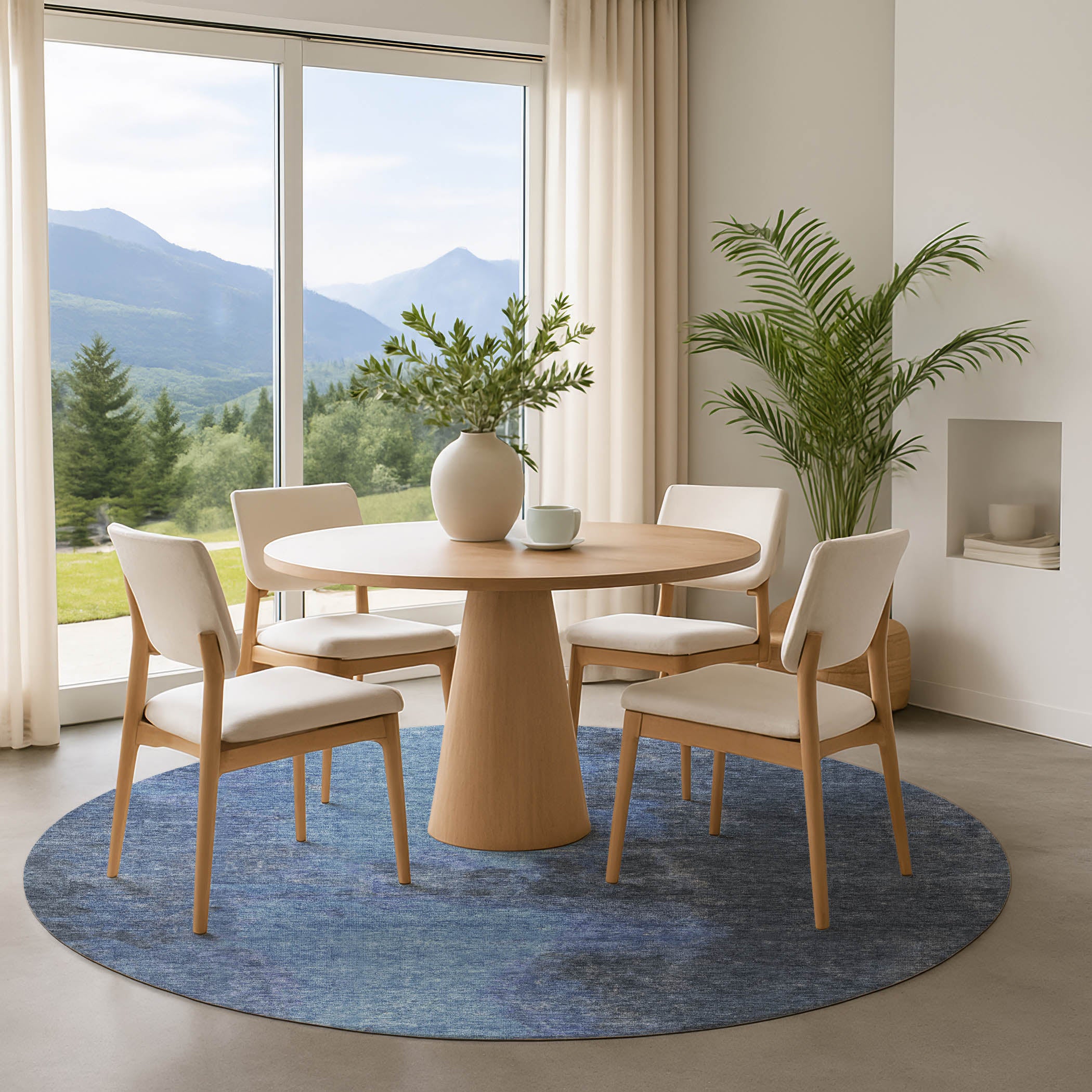 Dubrovnik Machine Washable Transitional Navy Blue Rug 8' x 8' #shape_Round