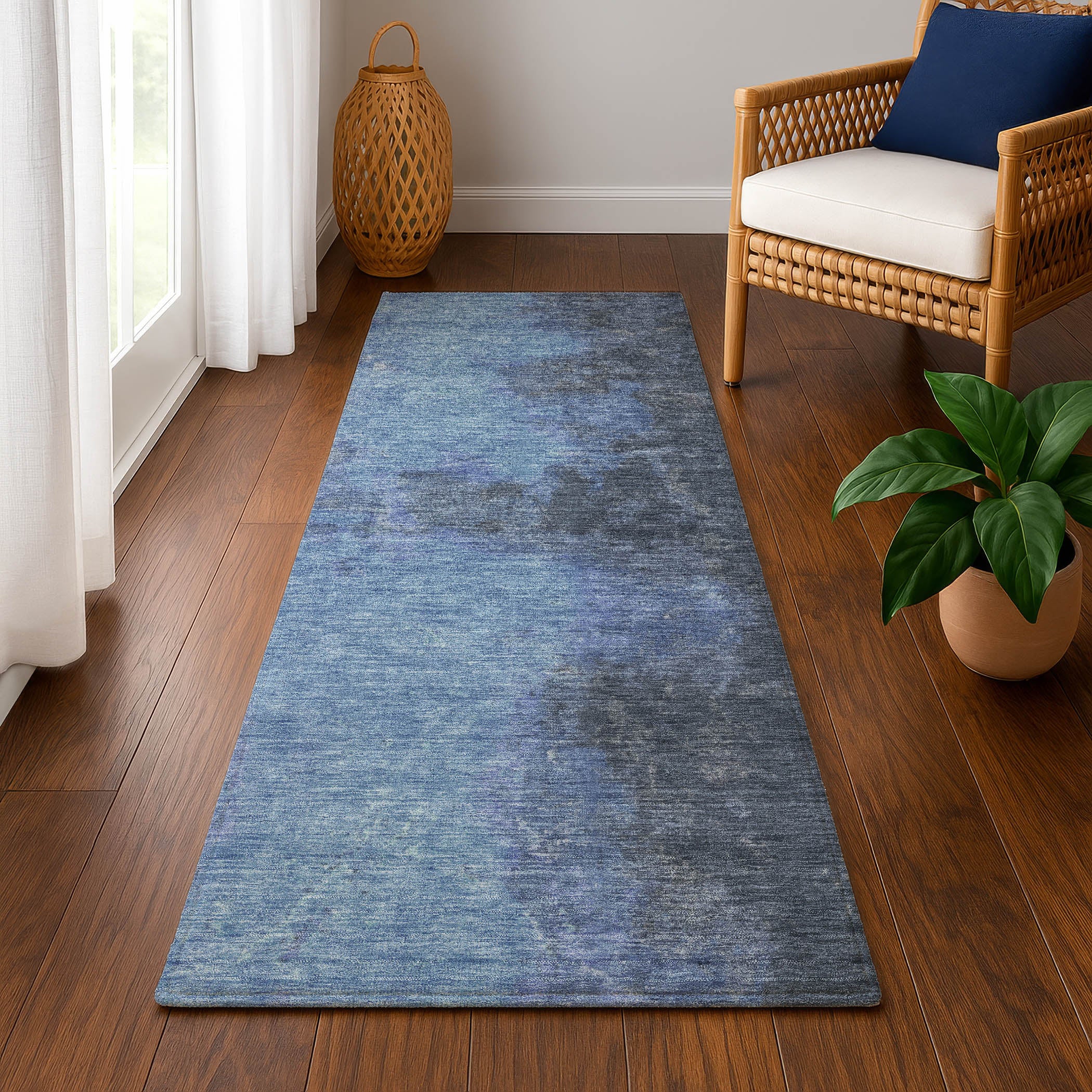 Dubrovnik Machine Washable Transitional Navy Blue Rug 2'3" x 7'6" #shape_Runner