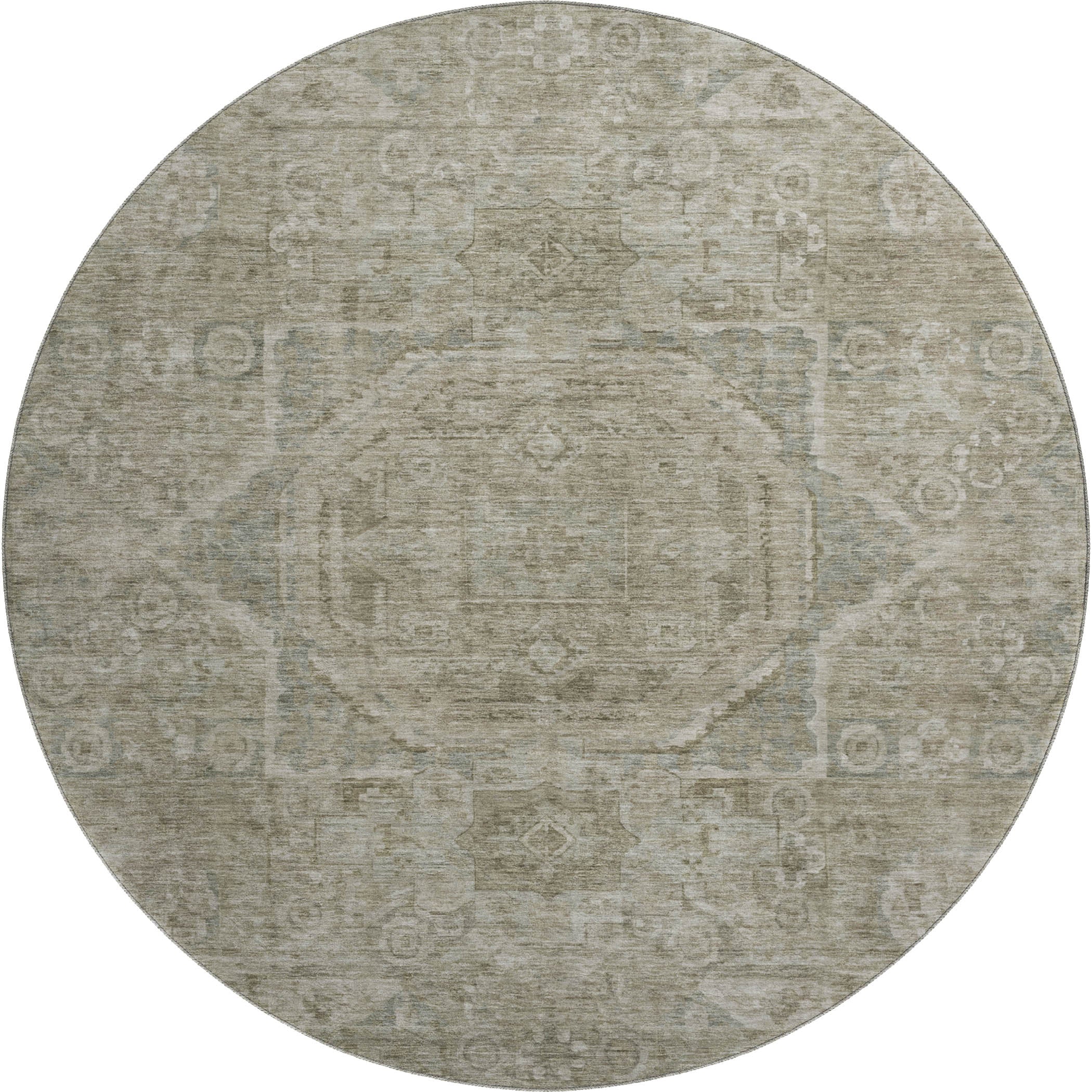 Dublin Machine Washable Traditional Gray Rug 8' x 8' #shape_Round