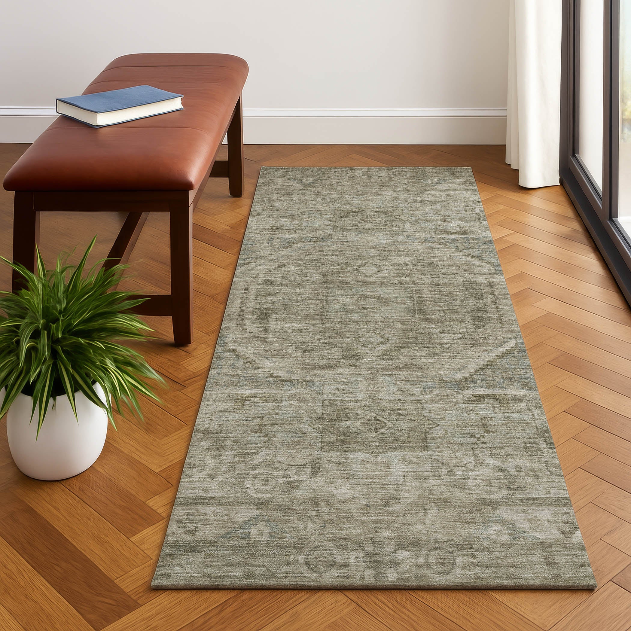 Dublin Machine Washable Traditional Gray Rug 2'3" x 7'6" #shape_Runner