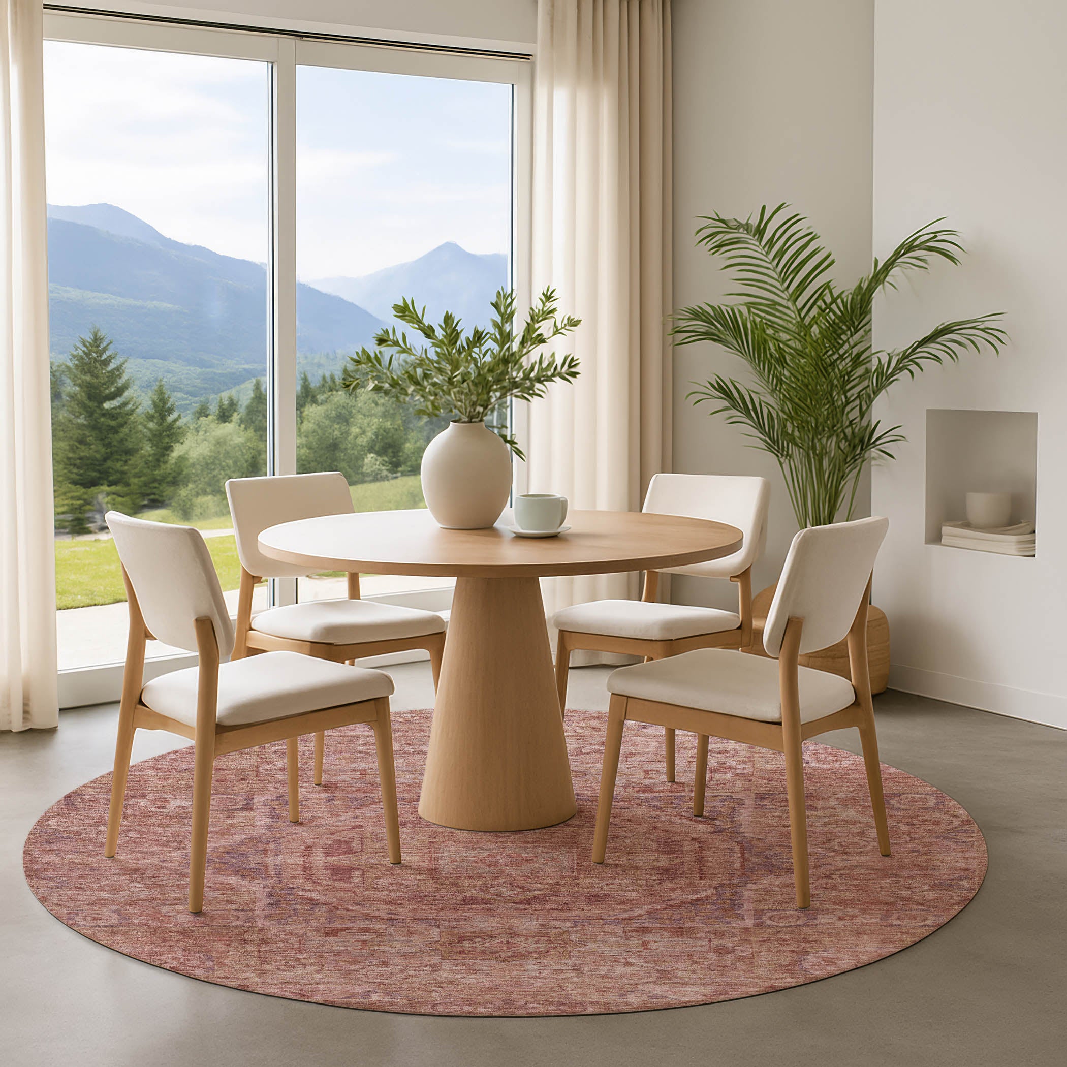 Dublin Machine Washable Traditional Salmon Orange Rug 8' x 8' #shape_Round