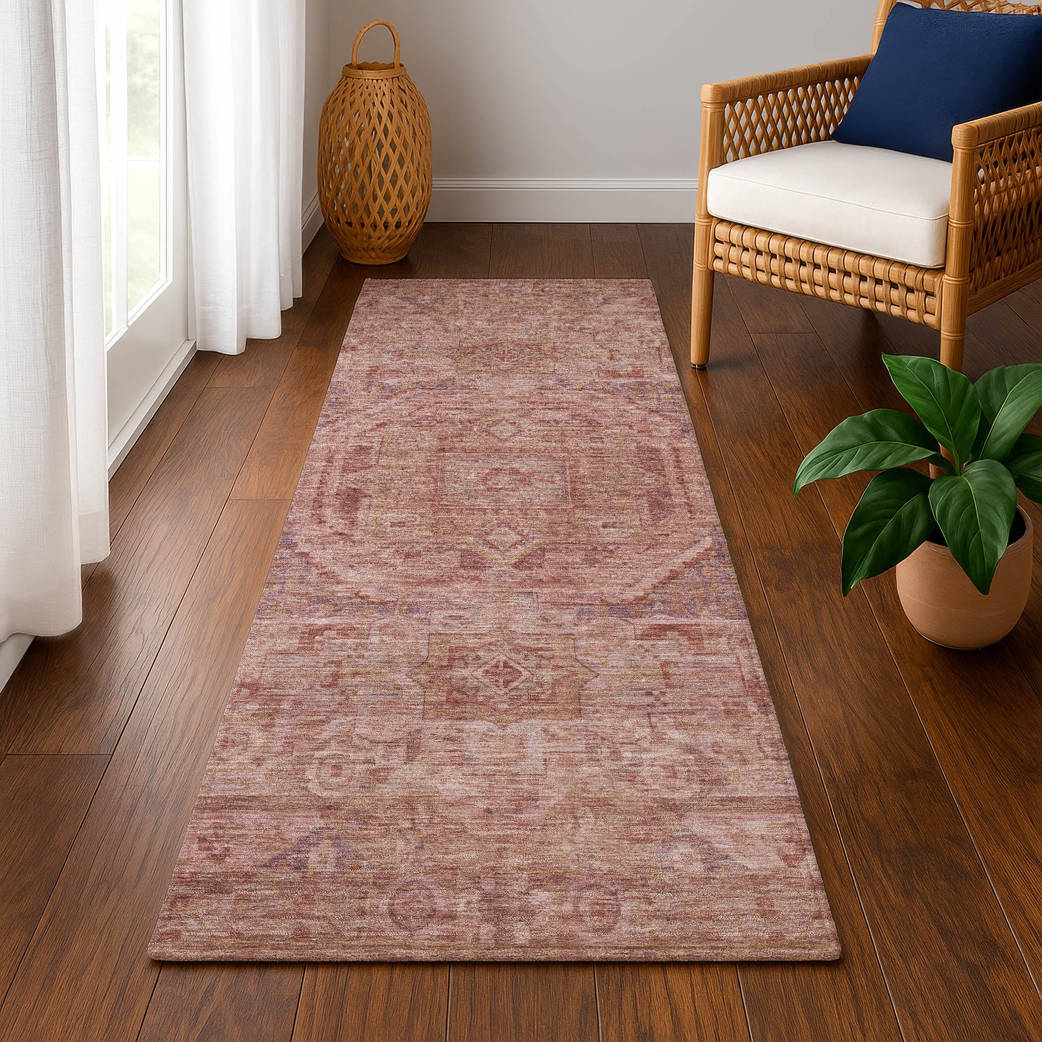 Dublin Machine Washable Traditional Salmon Orange Rug 2'3" x 7'6" #shape_Runner