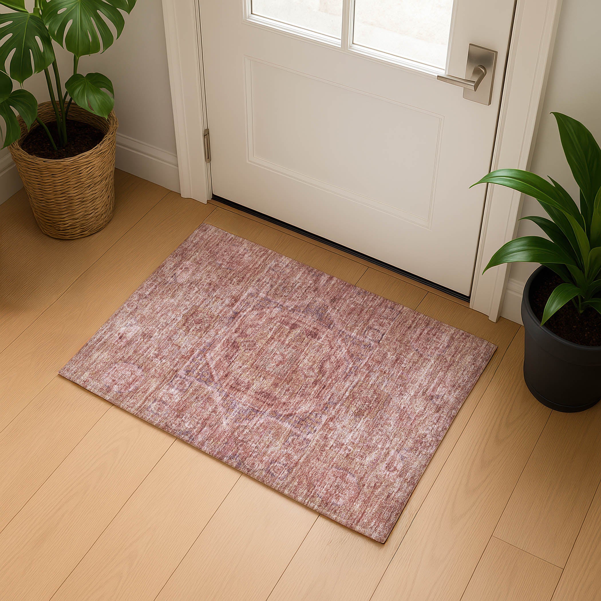 Dublin Machine Washable Traditional Salmon Orange Rug 1'8" x 2'6" #shape_Rectangle