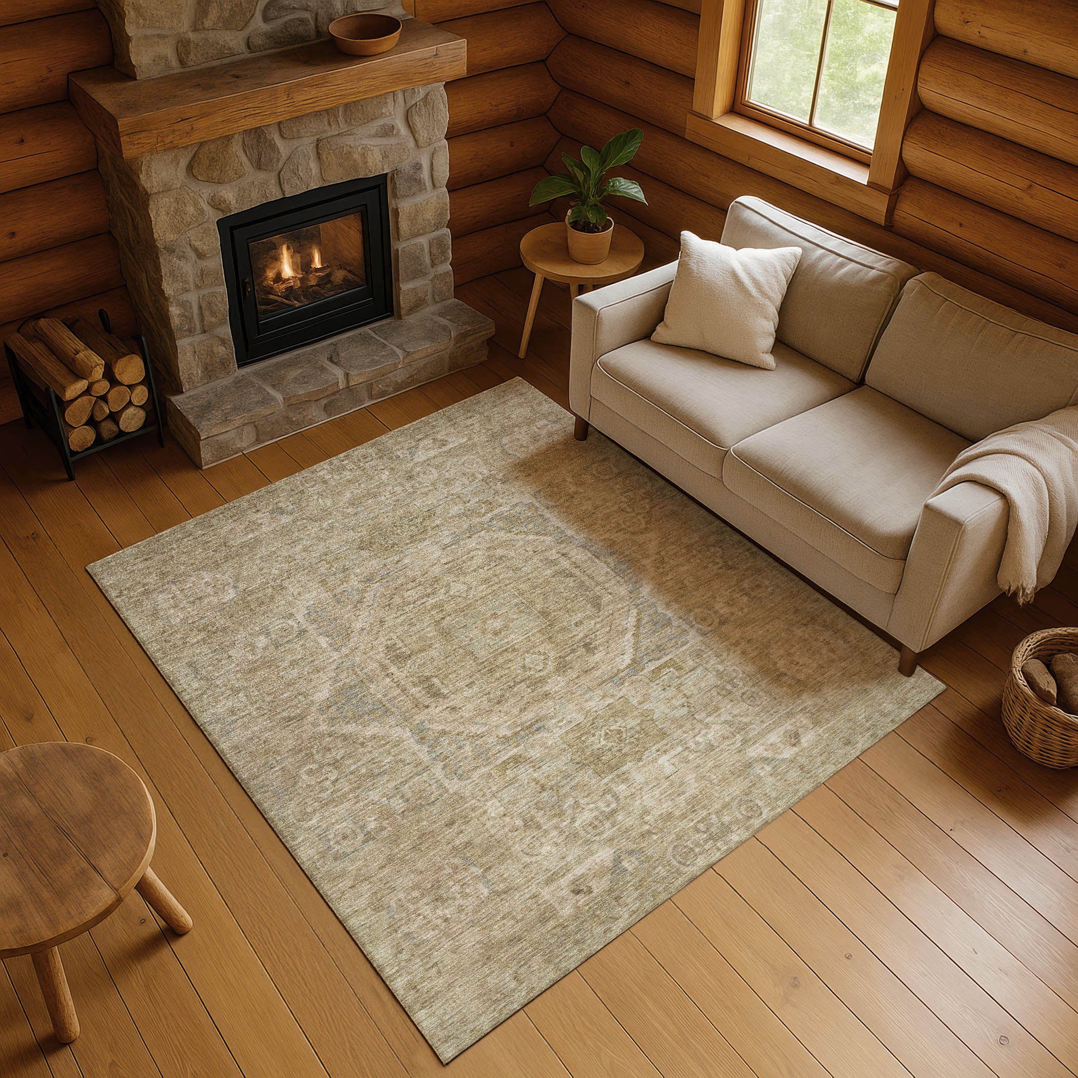 Dublin Machine Washable Traditional Tan Brown Rug 2'6" x 3'10" #shape_Rectangle