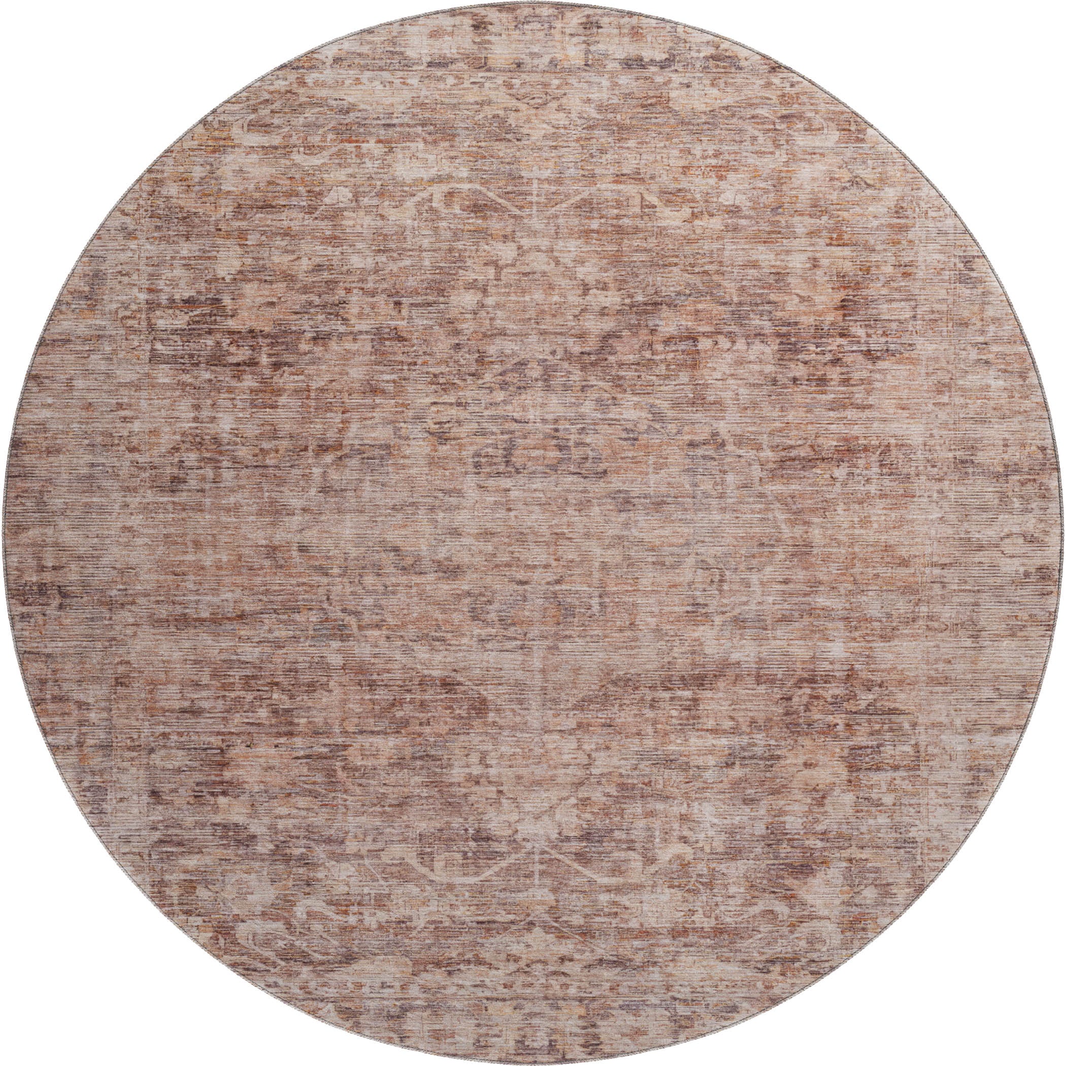 Seoul Machine Washable Traditional Paprika Orange Rug 8' x 8' #shape_Round