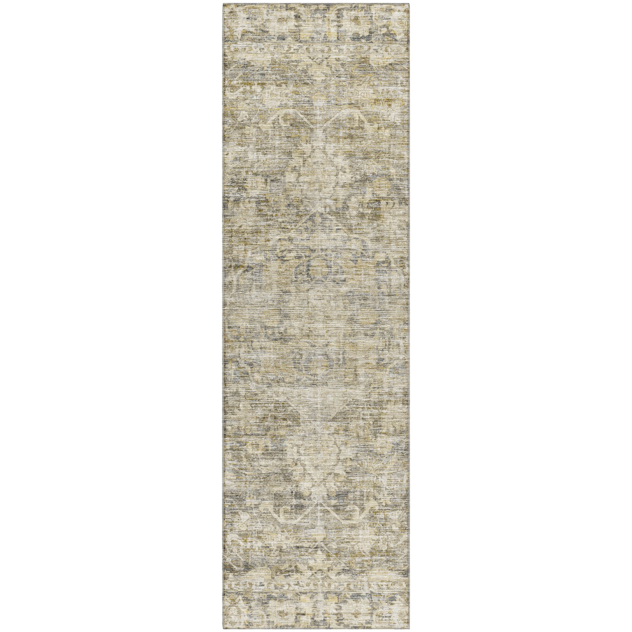 Seoul Machine Washable Traditional Pewter Gray Rug 2'3" x 7'6" #shape_Runner