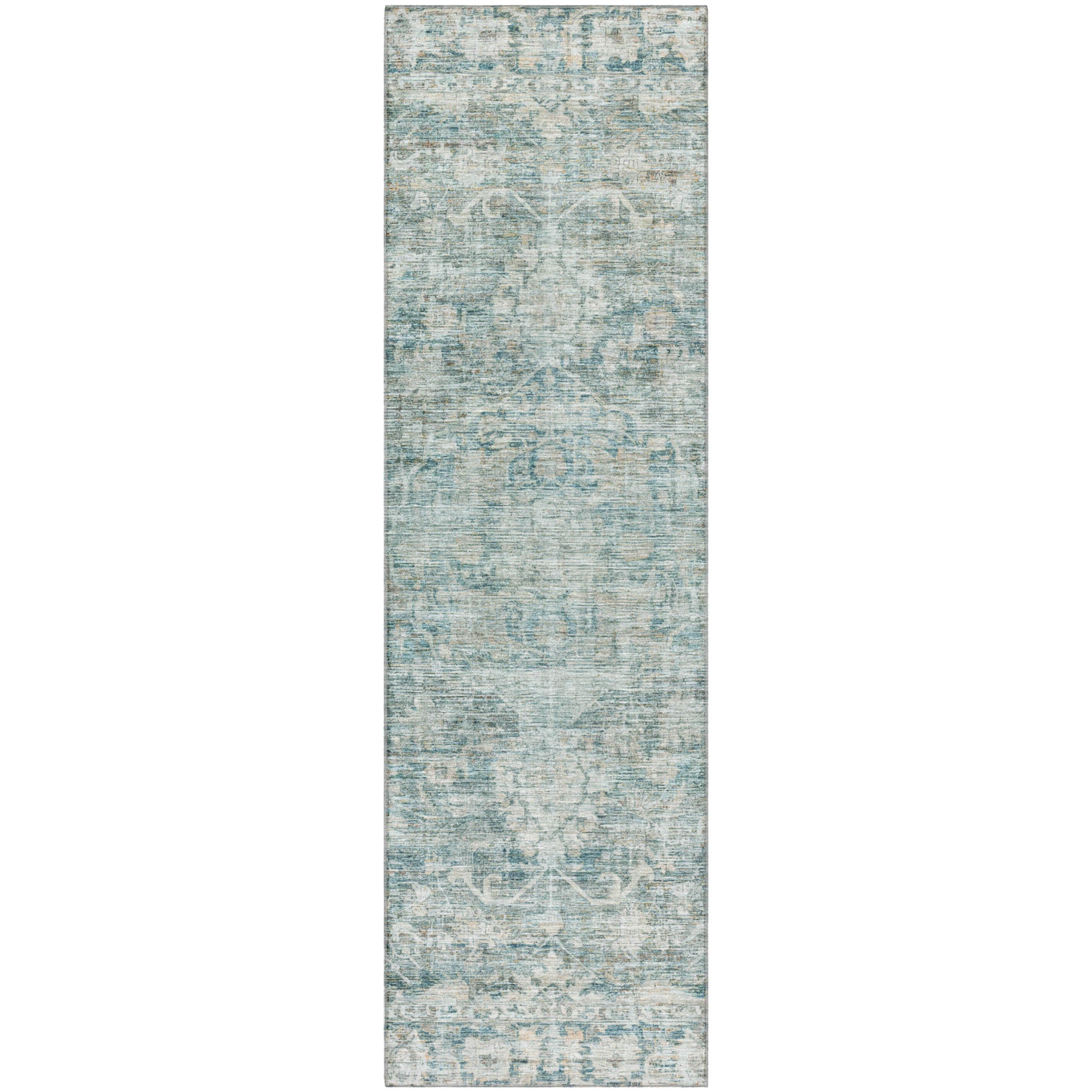 Seoul Machine Washable Traditional Teal Rug 2'3" x 7'6" #shape_Runner