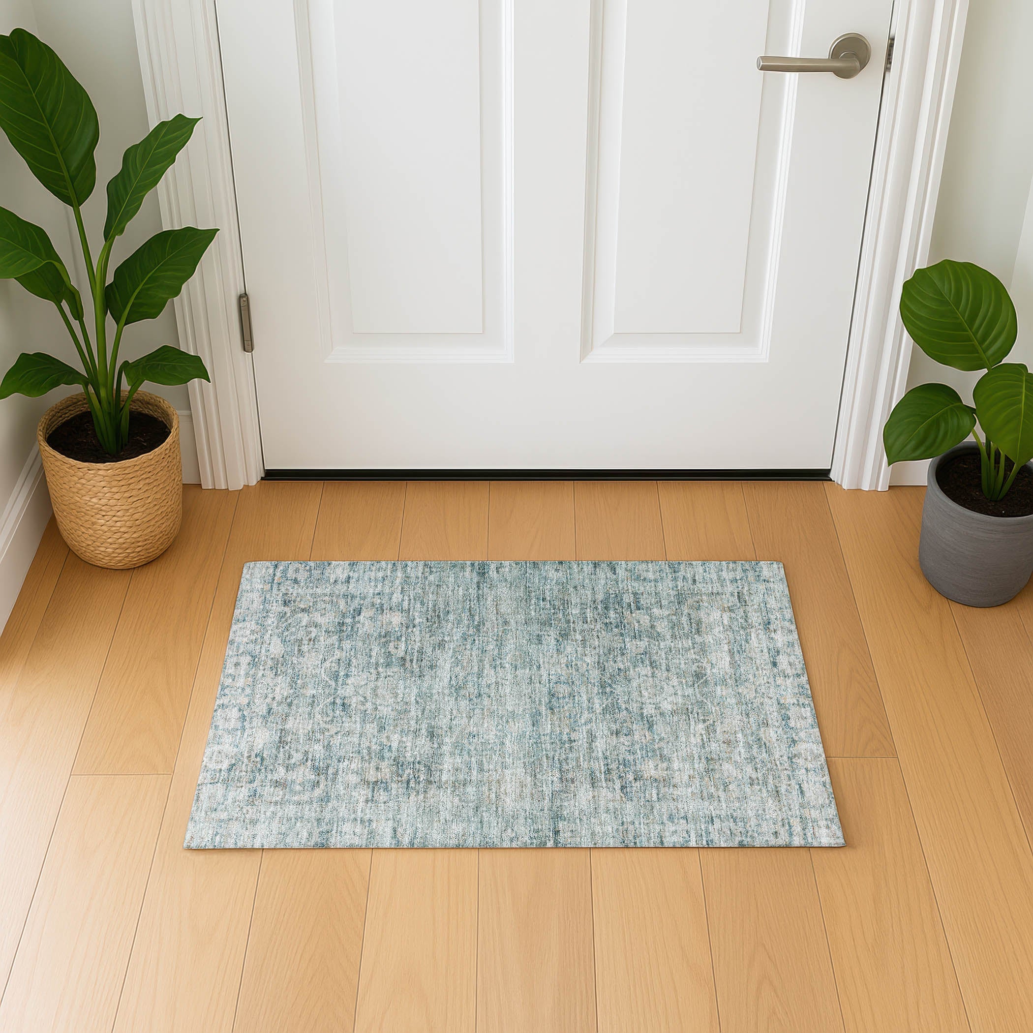Seoul Machine Washable Traditional Teal Rug 1'8" x 2'6" #shape_Rectangle