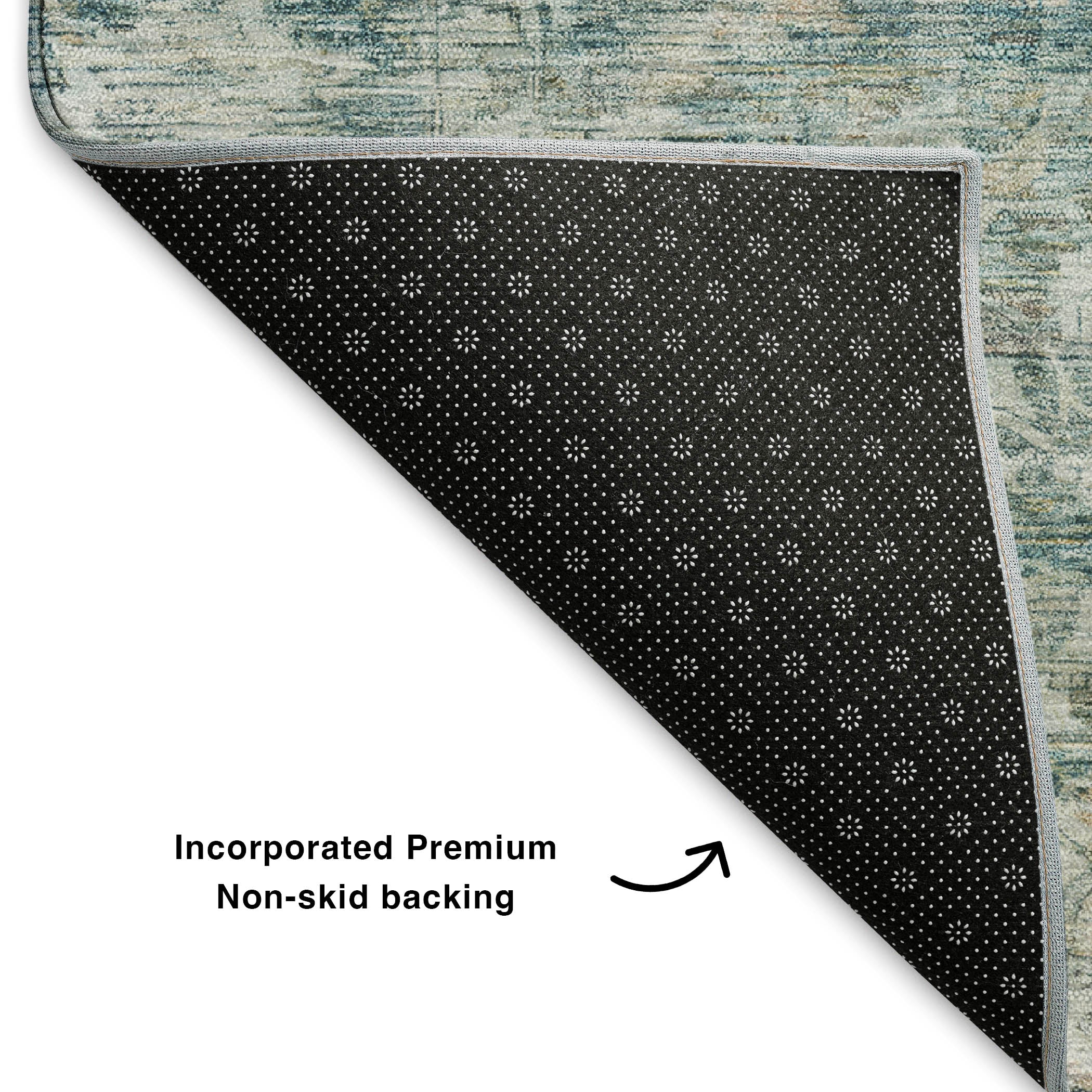 Seoul Machine Washable Traditional Teal Rug 1'8" x 2'6" #shape_Rectangle