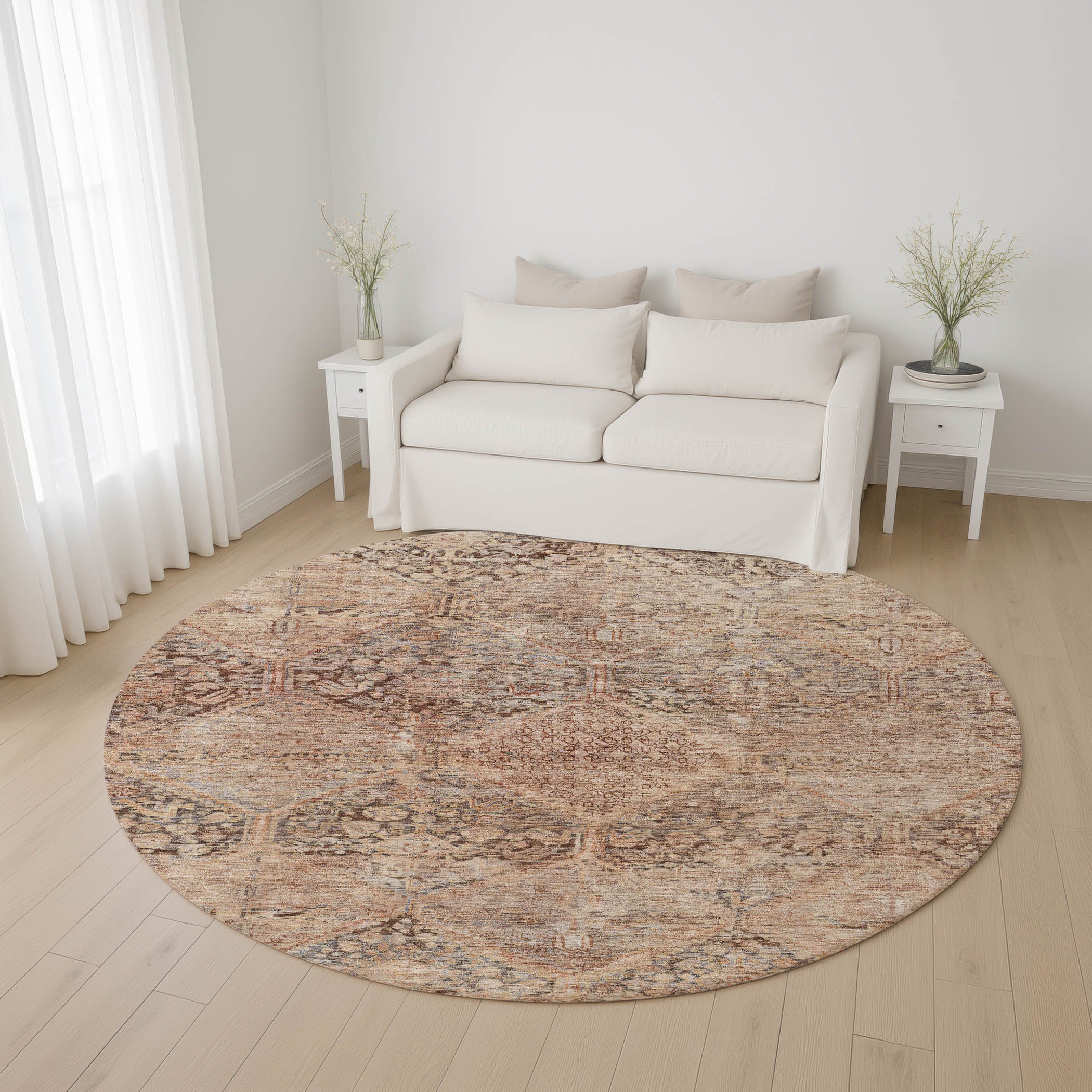 Lucerne Machine Washable Transitional Copper Orange Rug 8' x 8' #shape_Round