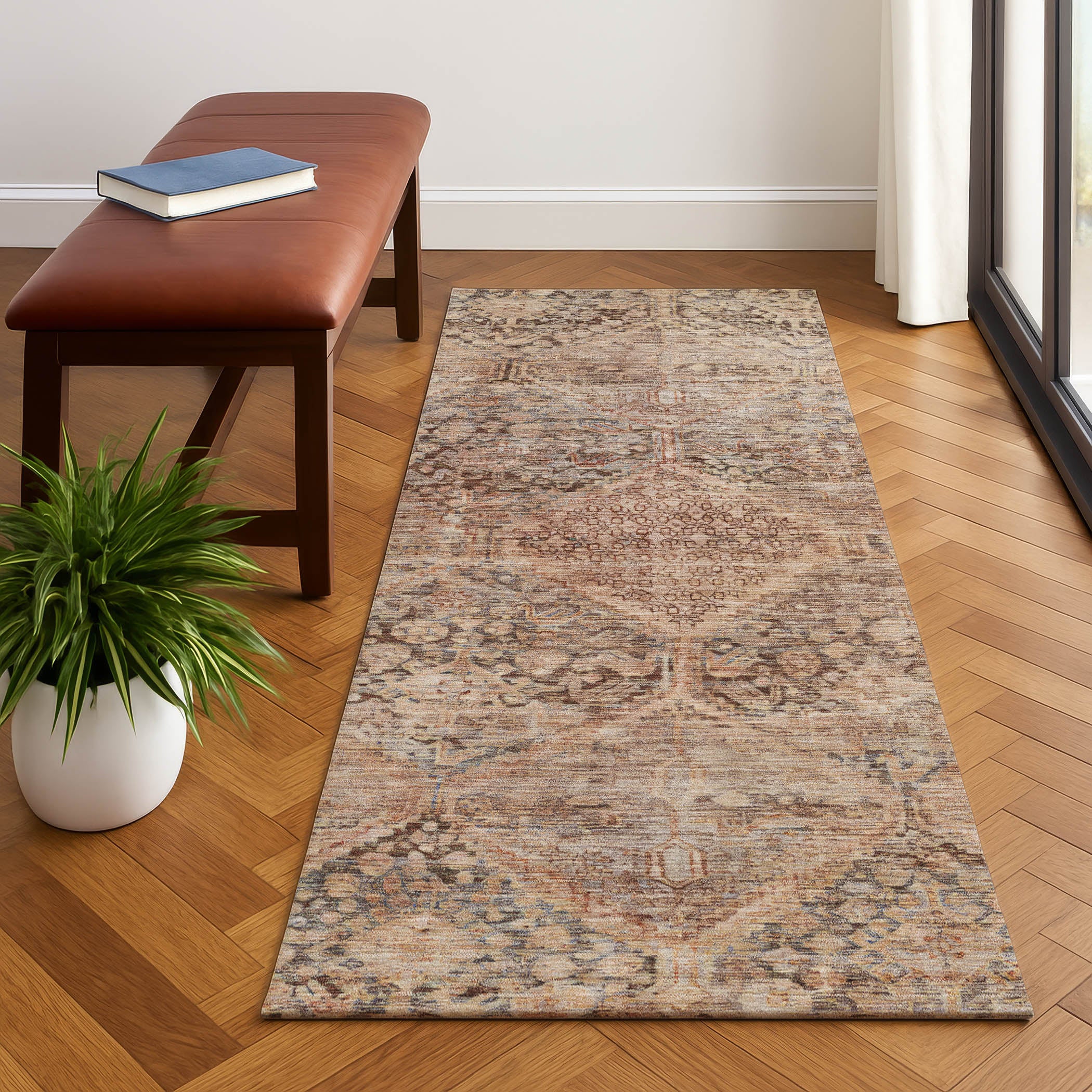 Lucerne Machine Washable Transitional Copper Orange Rug 2'3" x 7'6" #shape_Runner