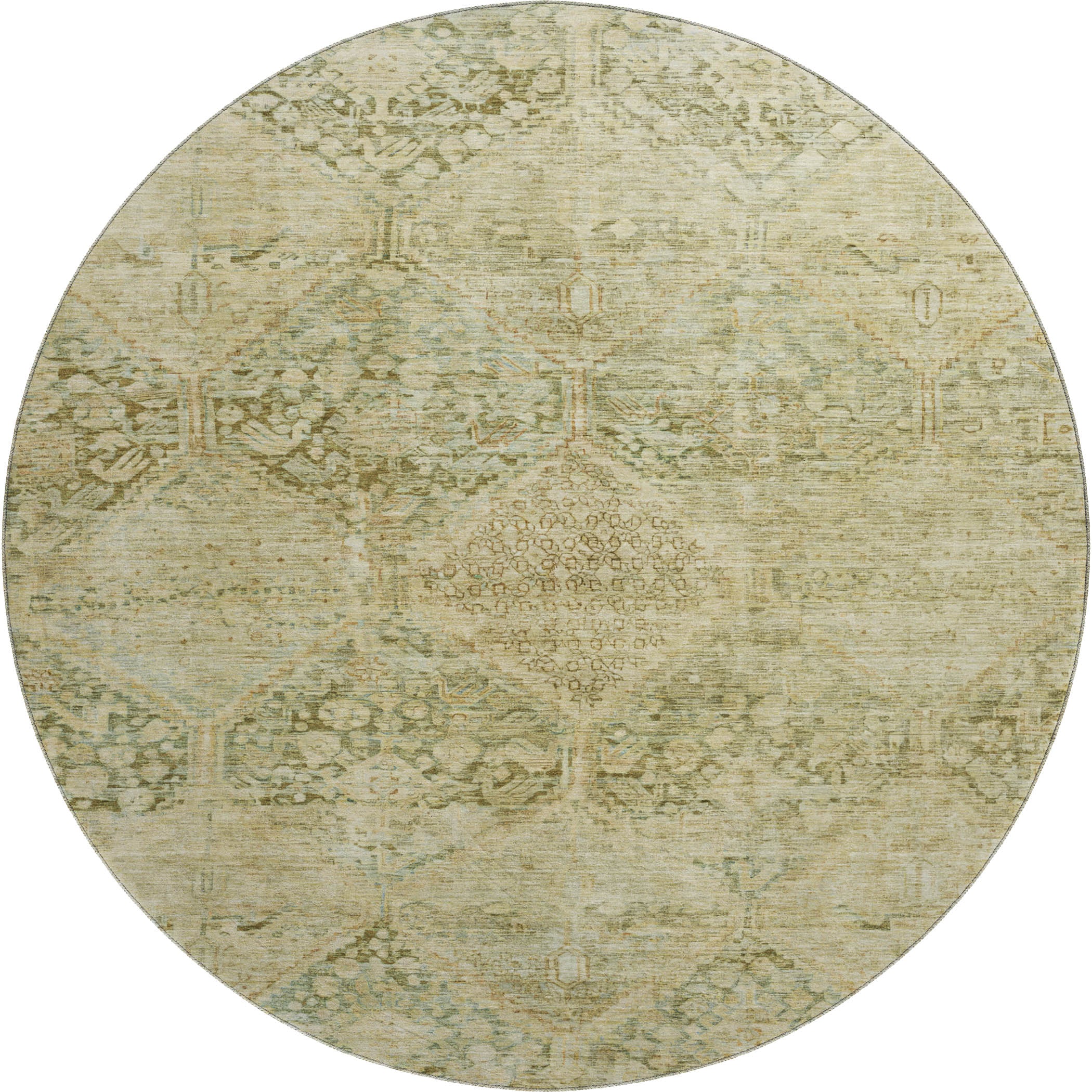 Lucerne Machine Washable Transitional Fern Green Rug 8' x 8' #shape_Round