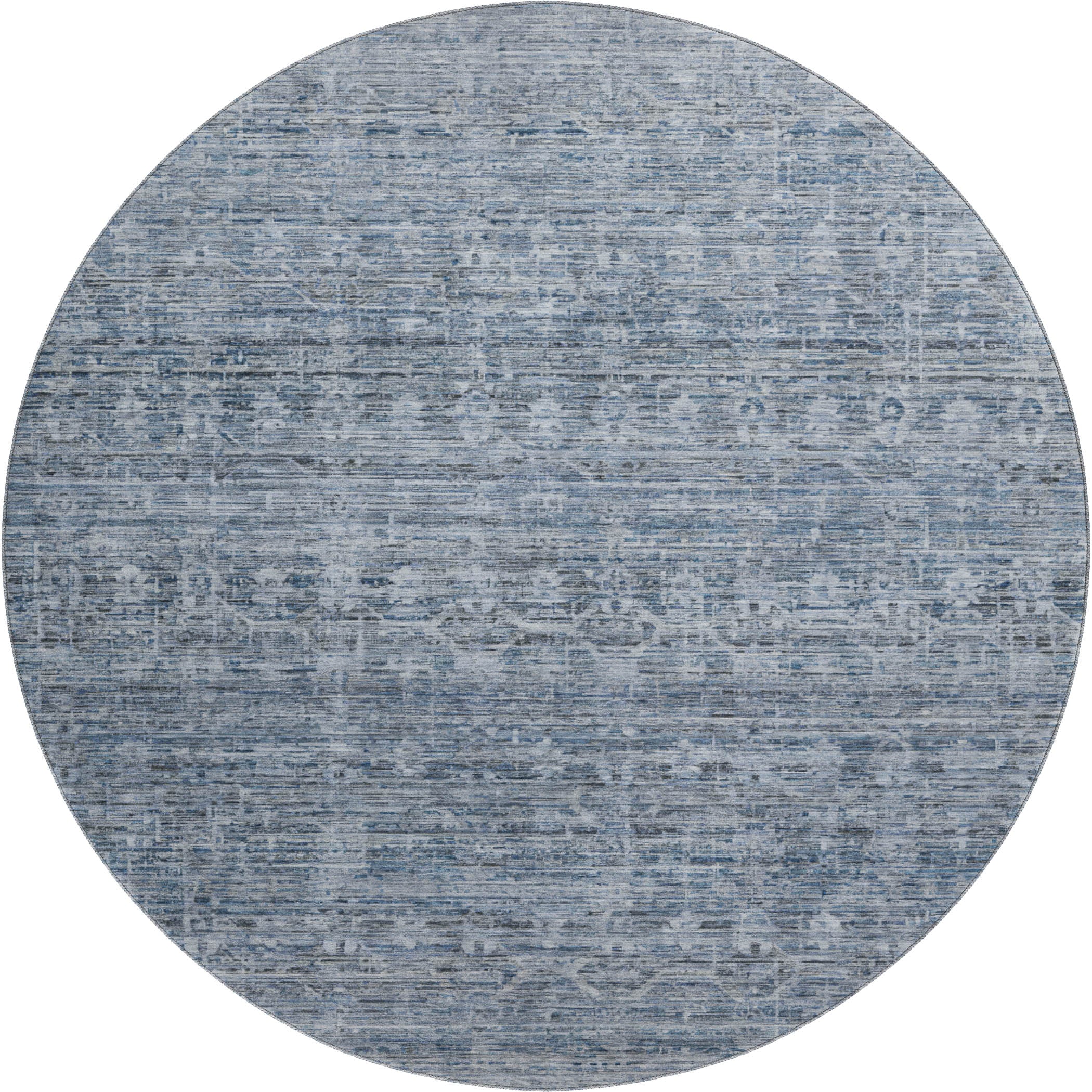 Seville Machine Washable Transitional Blue Rug 8' x 8' #shape_Round